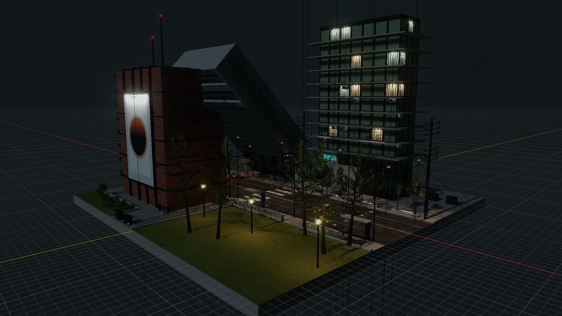 Destroyed city square Low-poly 3D model_19