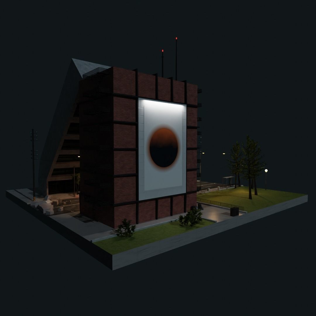 Destroyed city square Low-poly 3D model_15