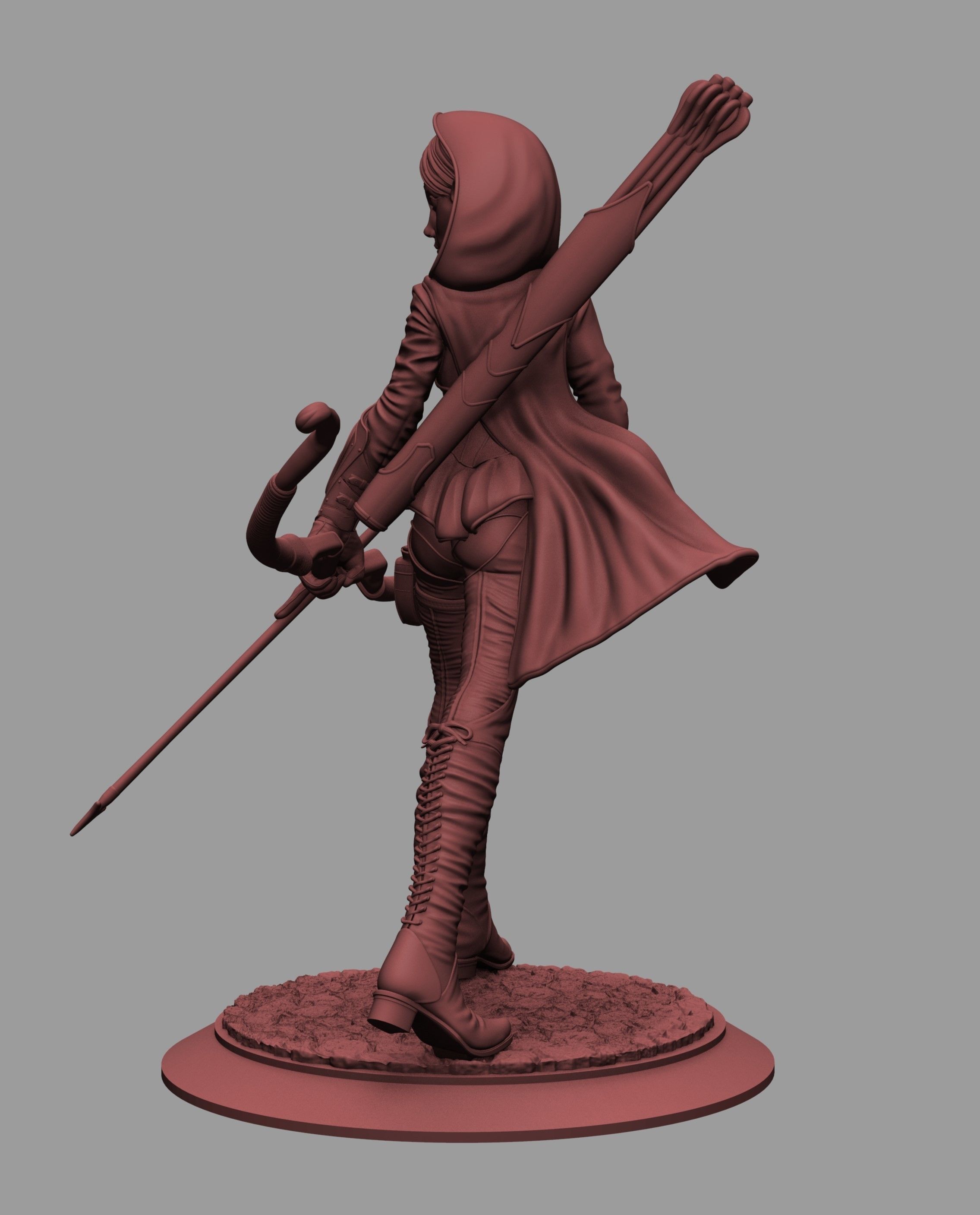 Elf Female Ranger Miniature 3D print model_3