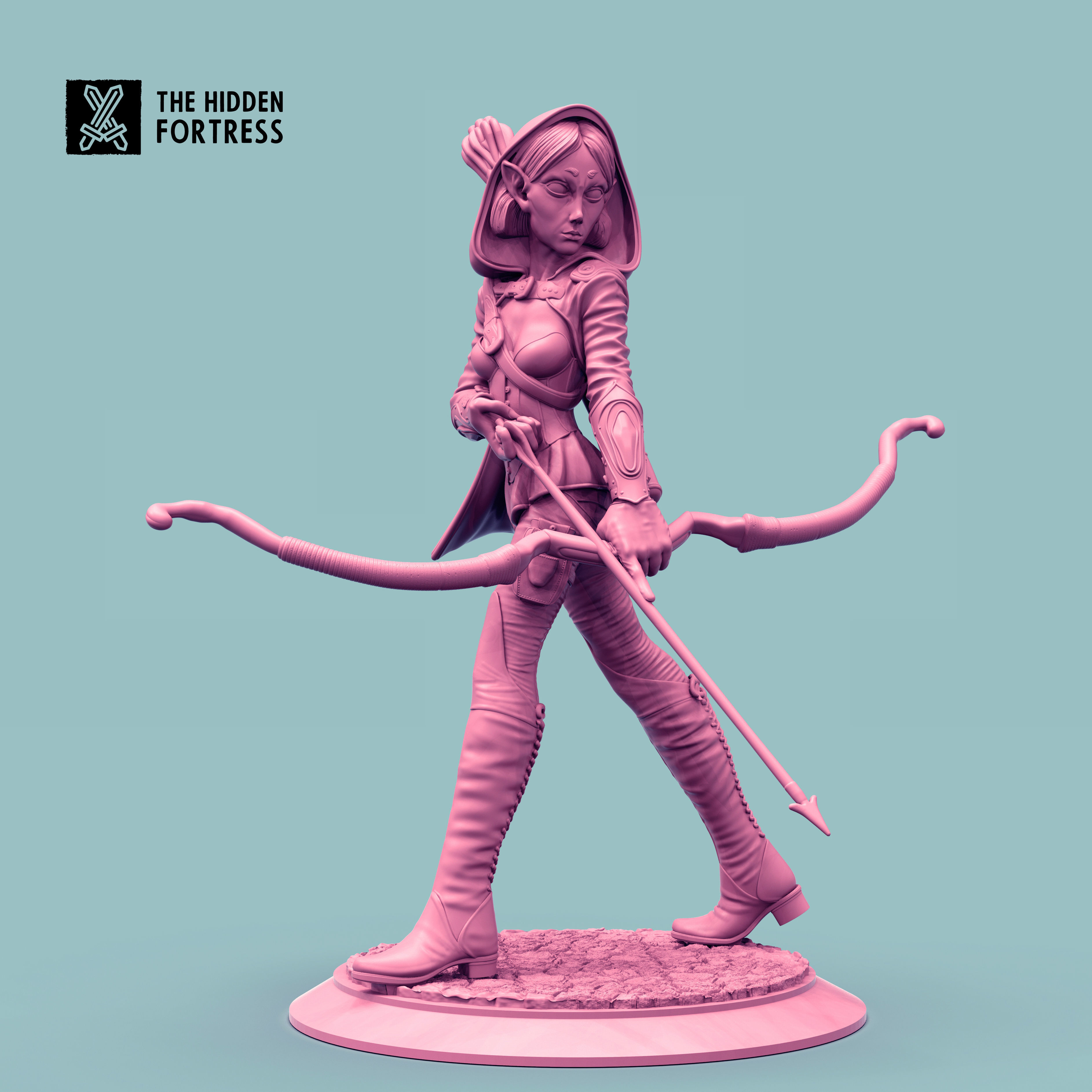 Elf Female Ranger Miniature 3D print model_1