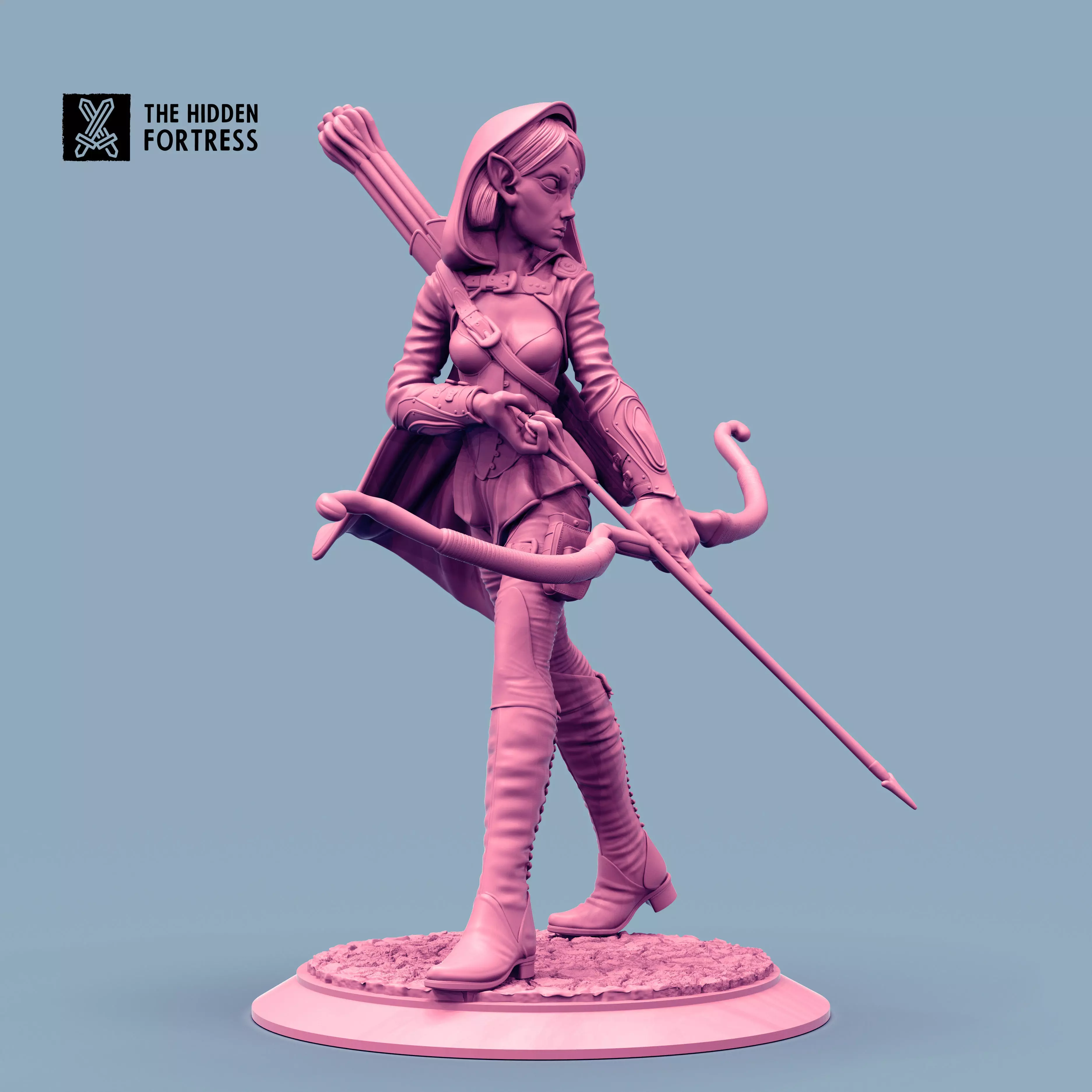 Elf Female Ranger Miniature 3D print model_0