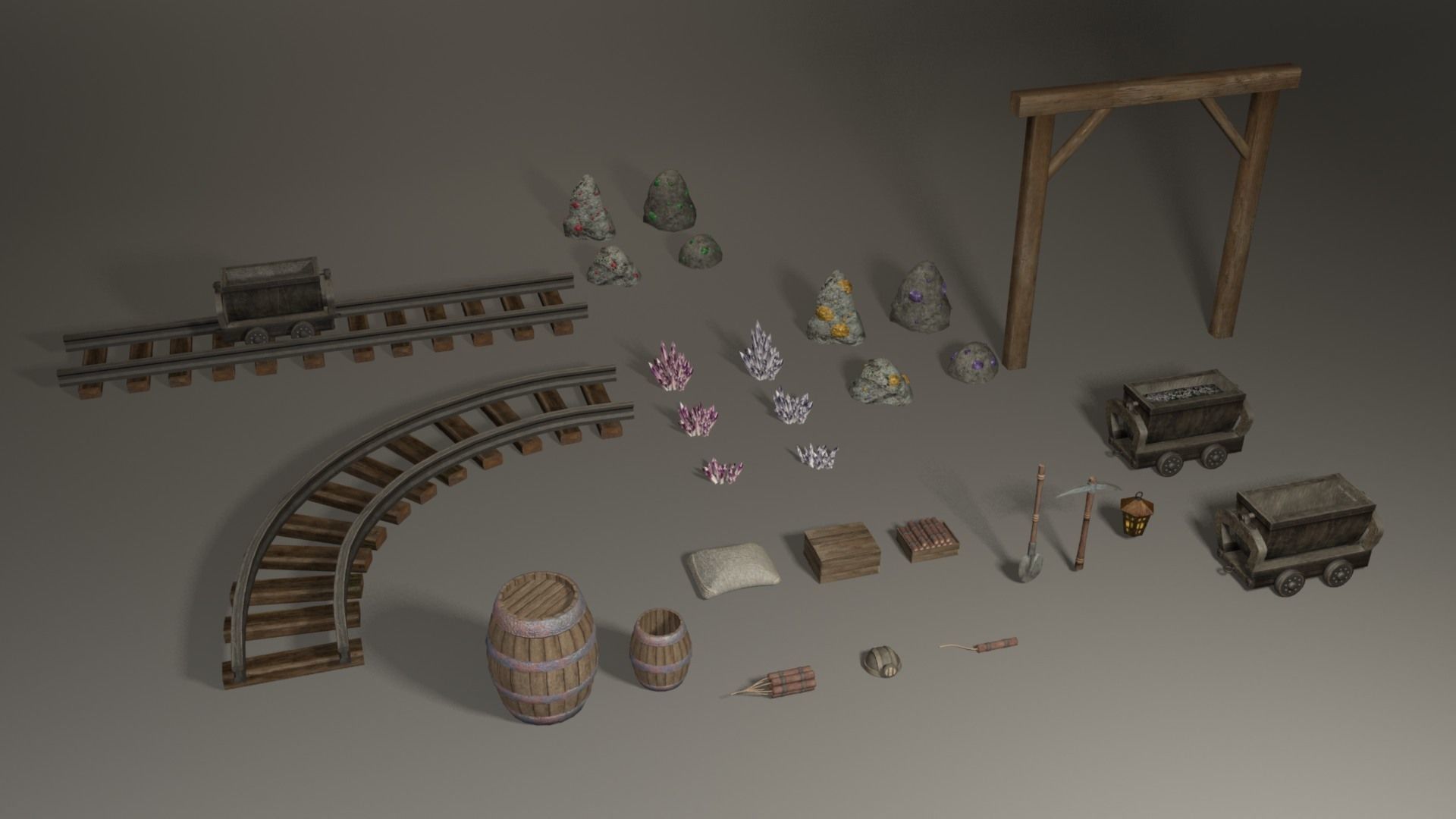 Miner pack - 29 items collection Low-poly 3D model_7