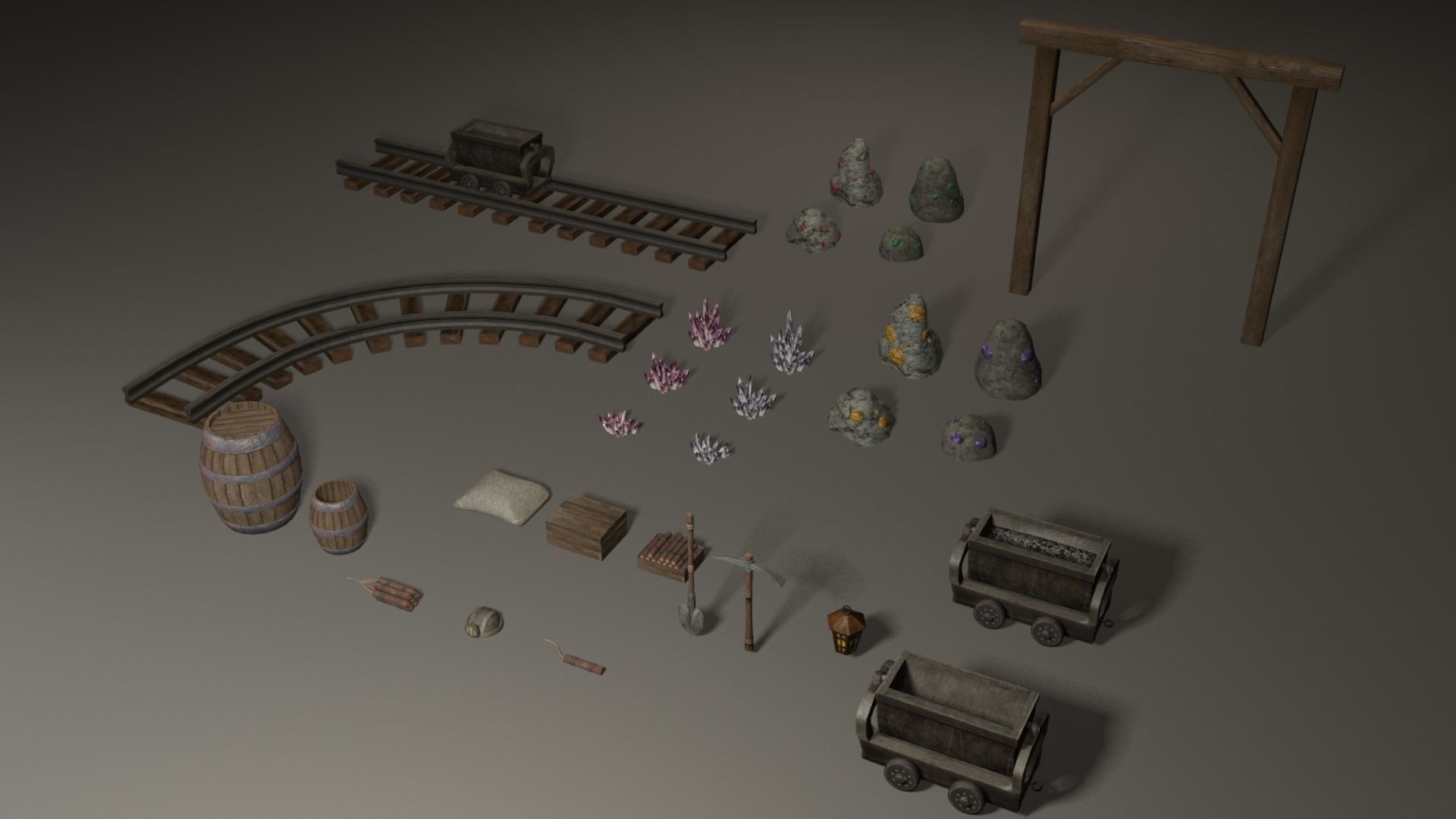 Miner pack - 29 items collection Low-poly 3D model_1