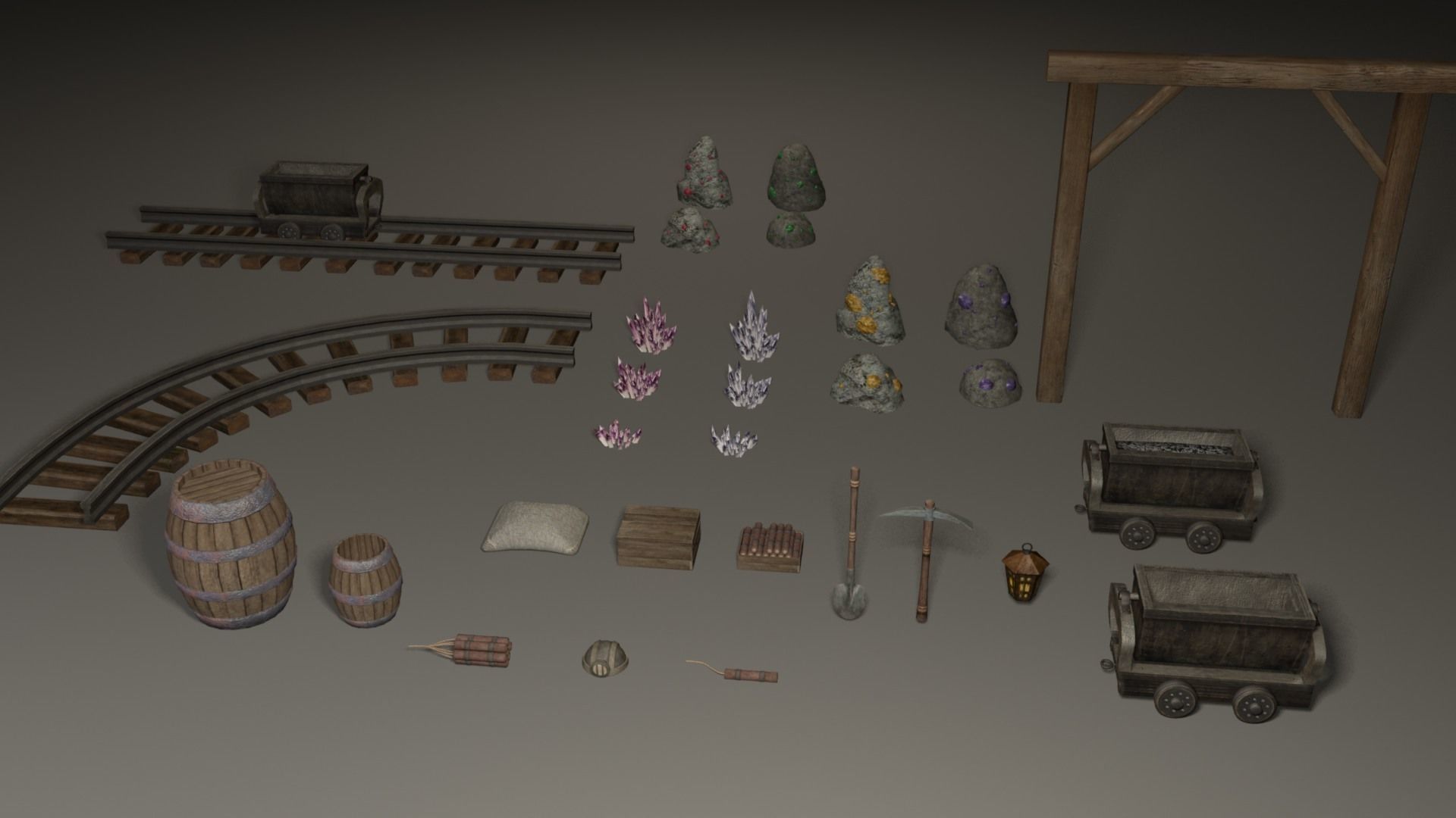 Miner pack - 29 items collection Low-poly 3D model_4