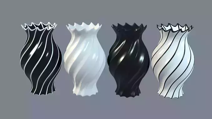 Vases porcelain black and white 3D Model Collection