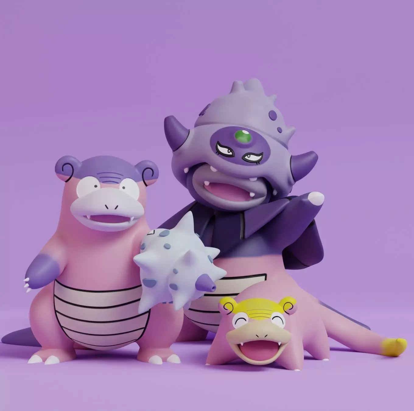 Pokemon - Galarian Slowpoke Slowbro and Slowking with 2 poses 3D print model