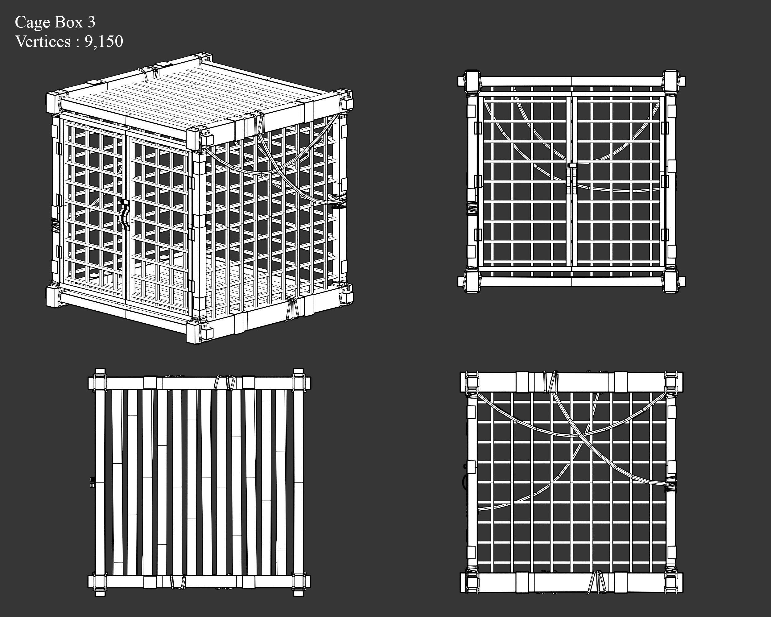 Medieval Containers Wooden Cages Low-poly 3D model_11
