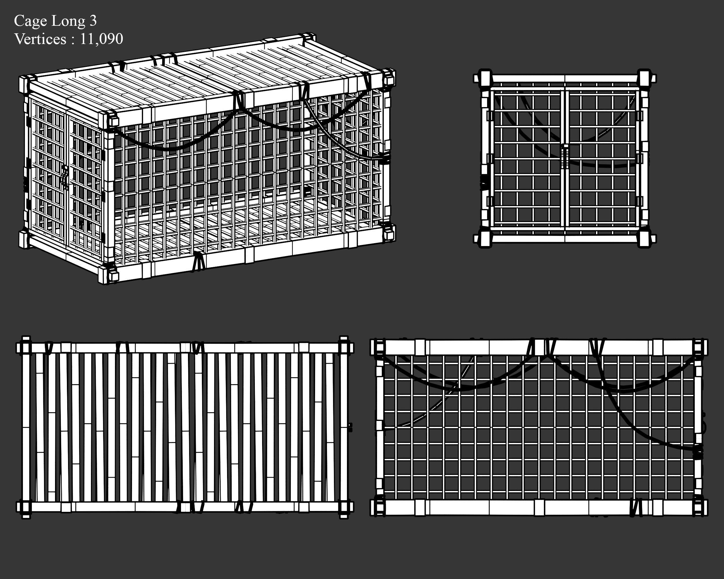 Medieval Containers Wooden Cages Low-poly 3D model_20