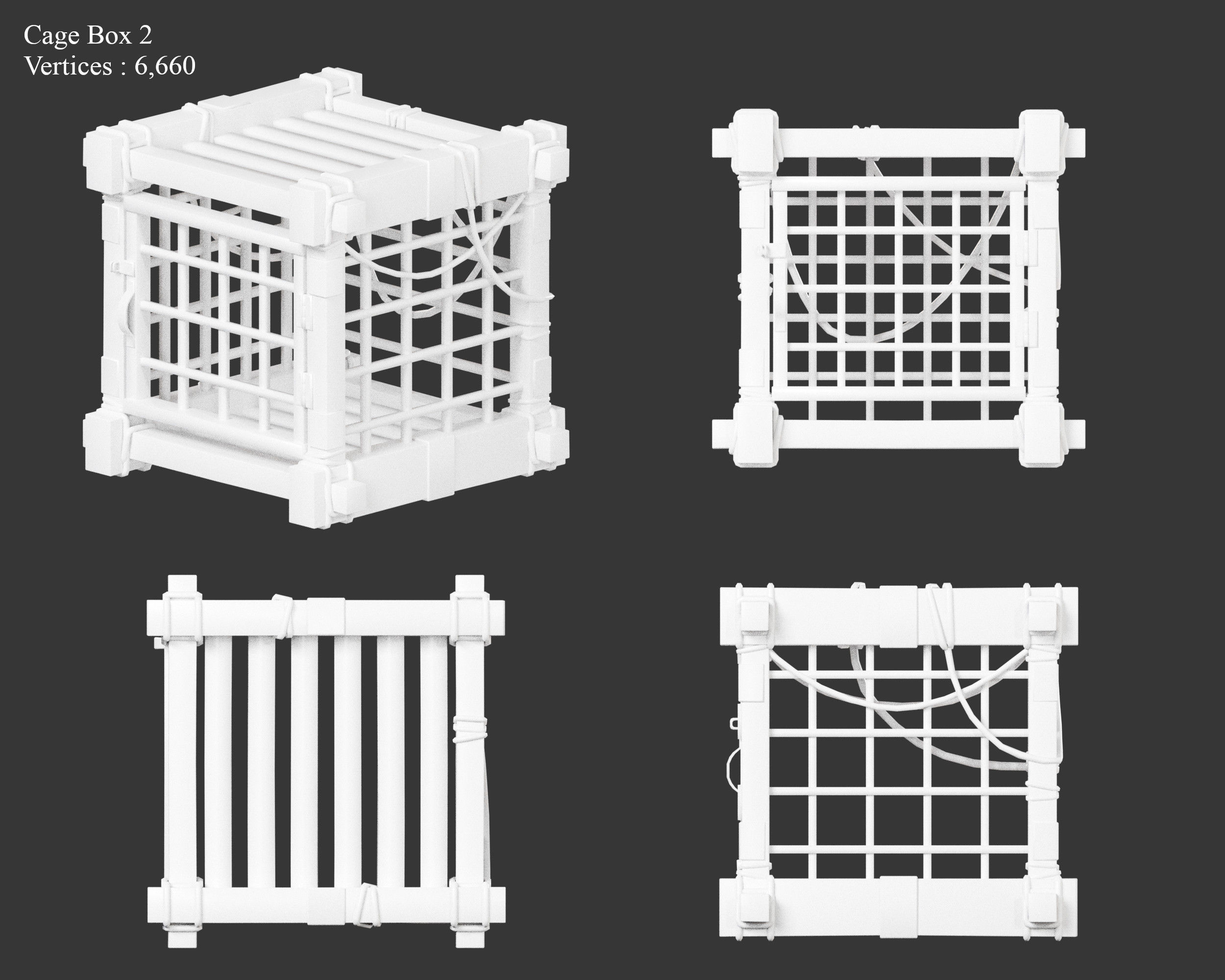 Medieval Containers Wooden Cages Low-poly 3D model_7