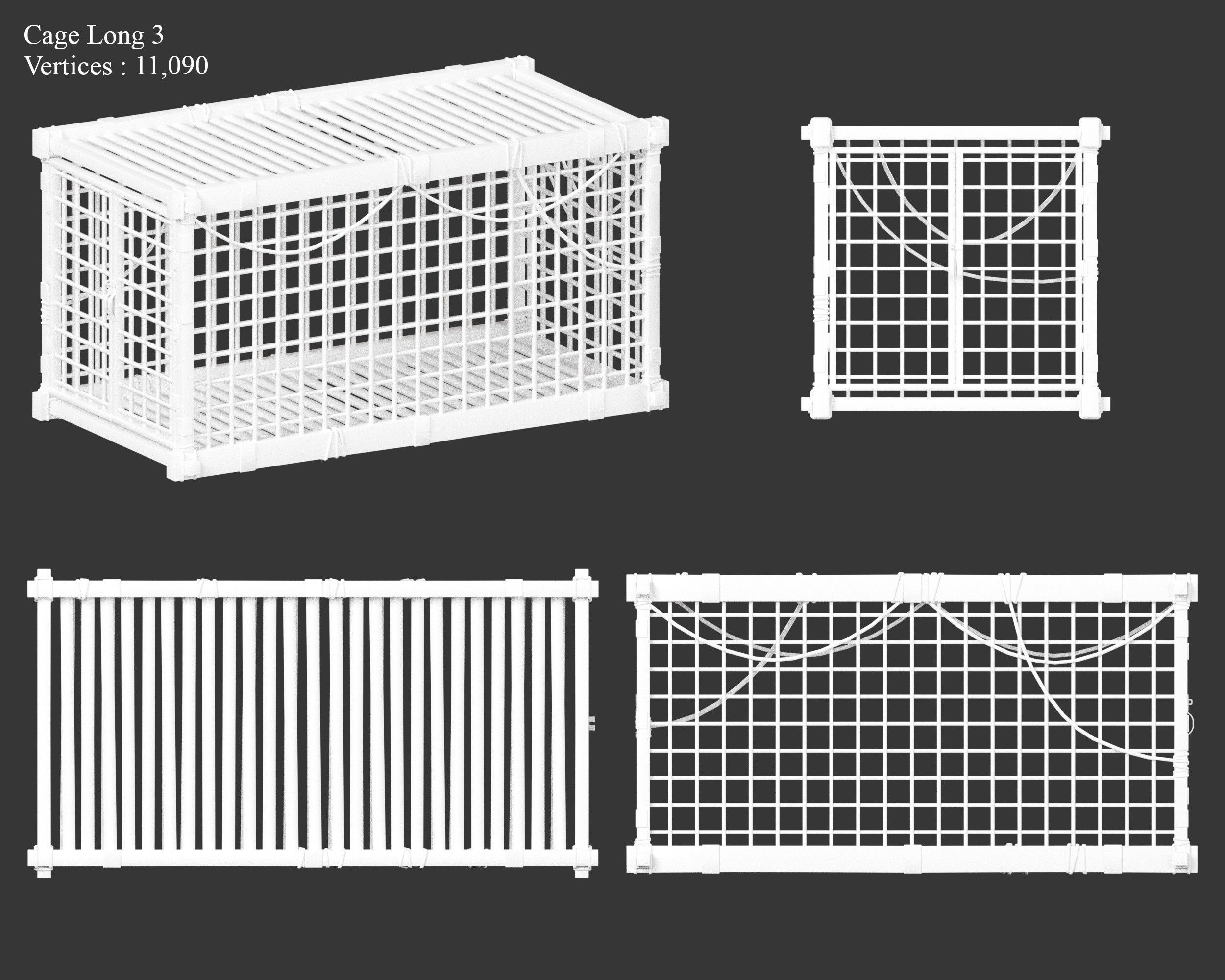 Medieval Containers Wooden Cages Low-poly 3D model_19