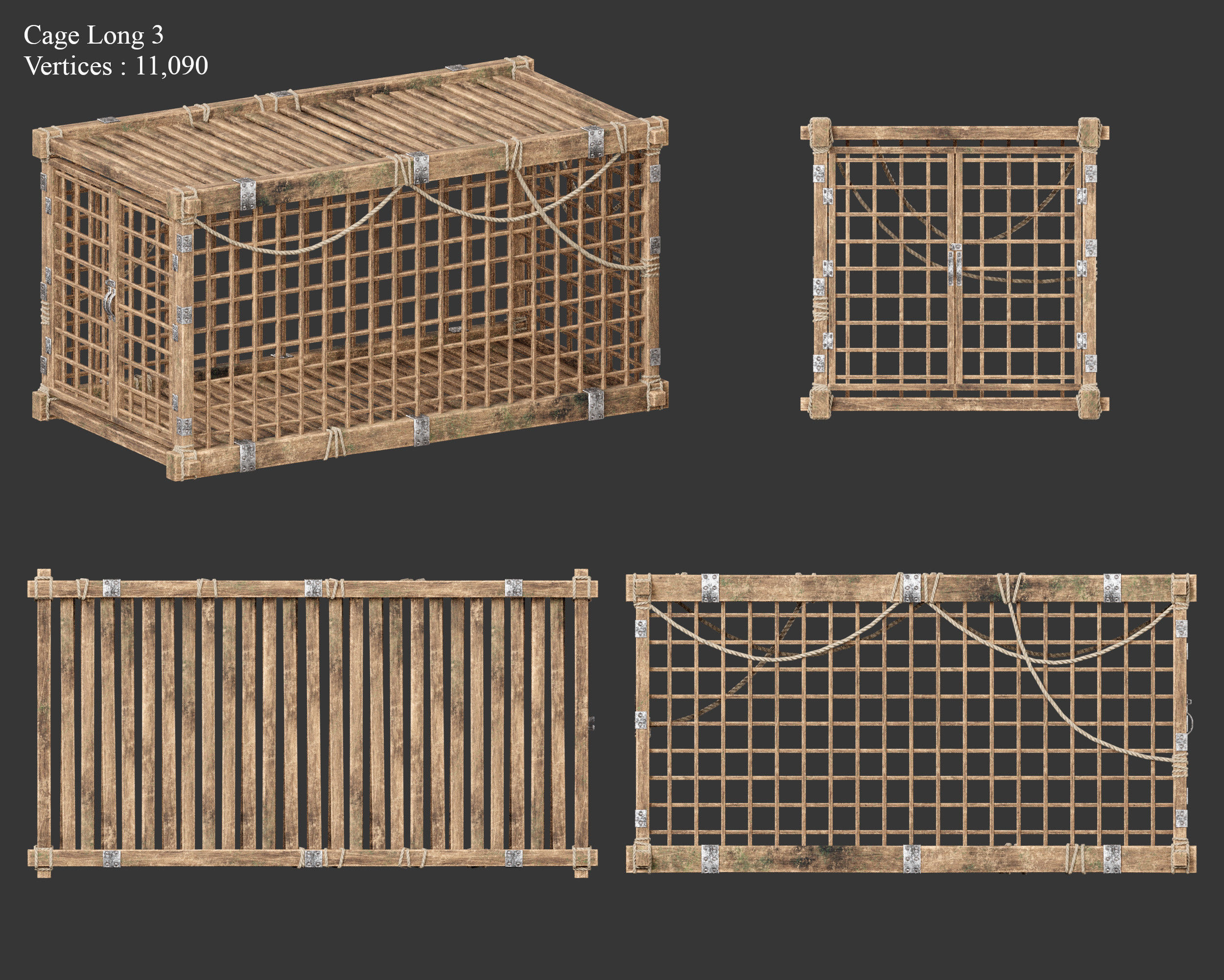 Medieval Containers Wooden Cages Low-poly 3D model_18