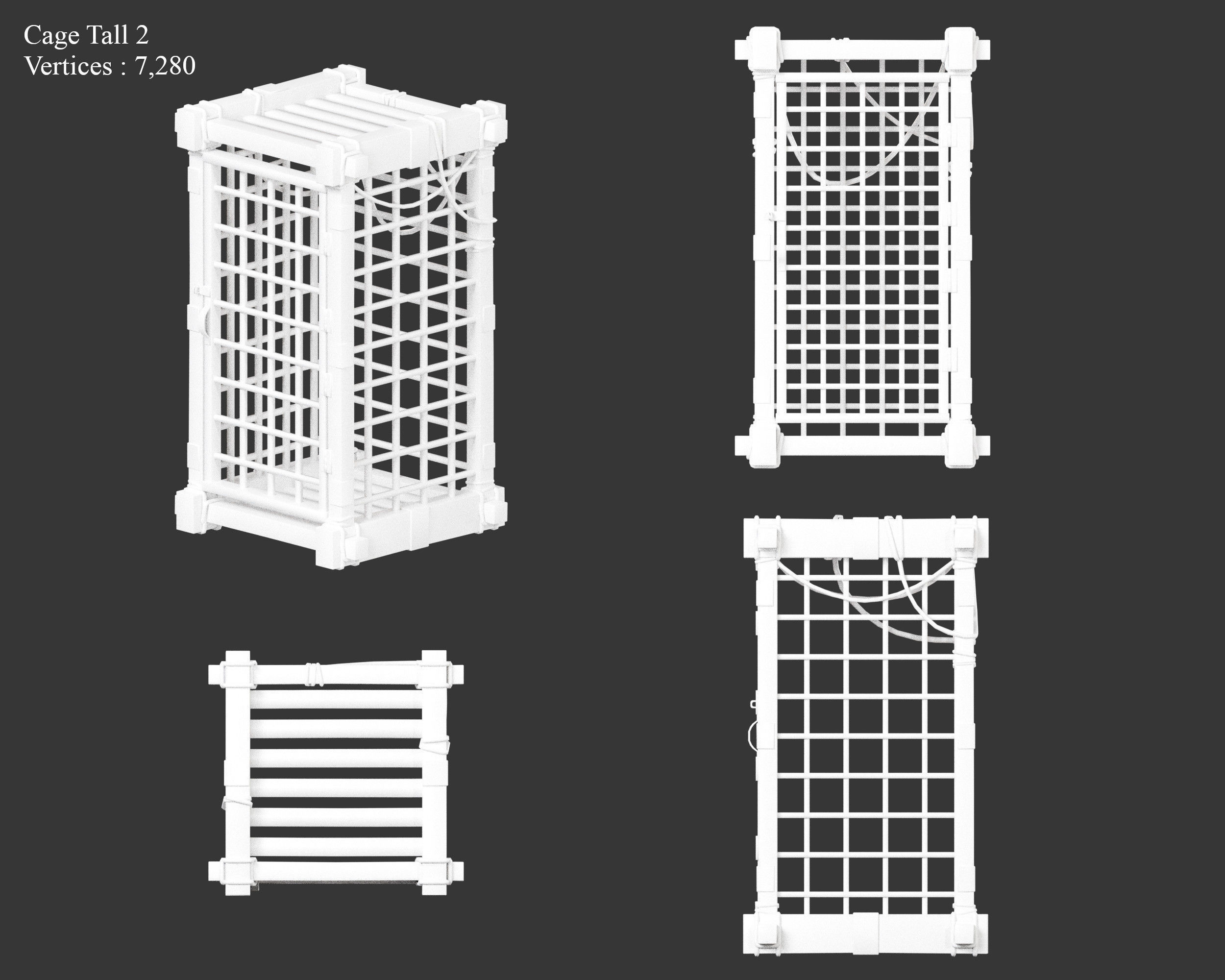 Medieval Containers Wooden Cages Low-poly 3D model_25