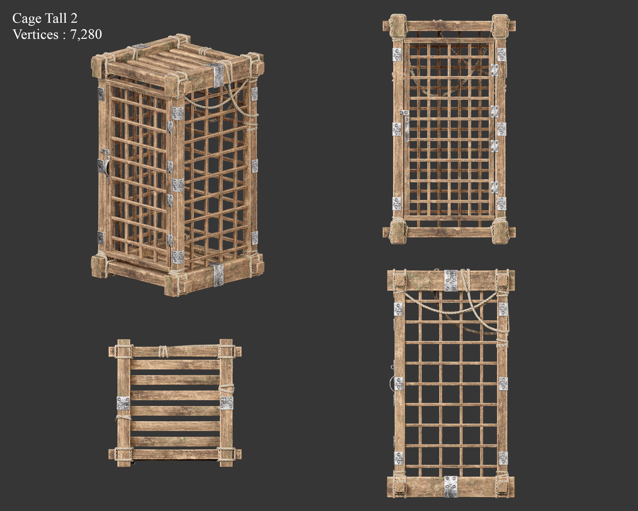Medieval Containers Wooden Cages Low-poly 3D model_24