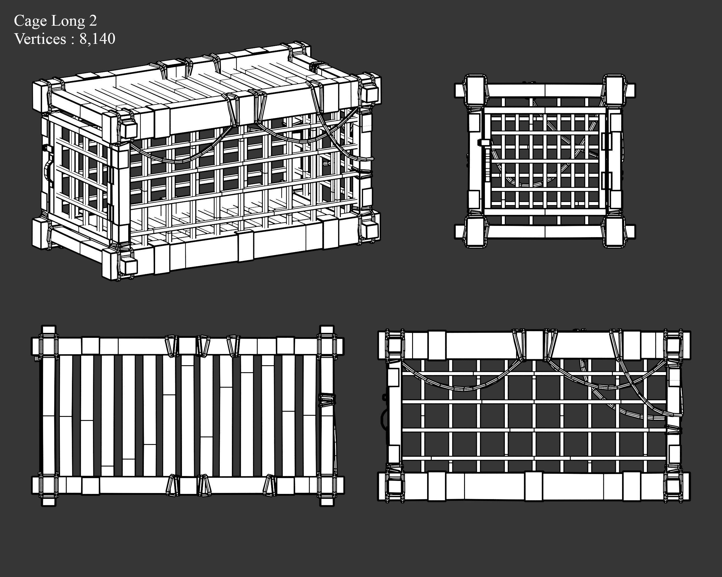 Medieval Containers Wooden Cages Low-poly 3D model_17