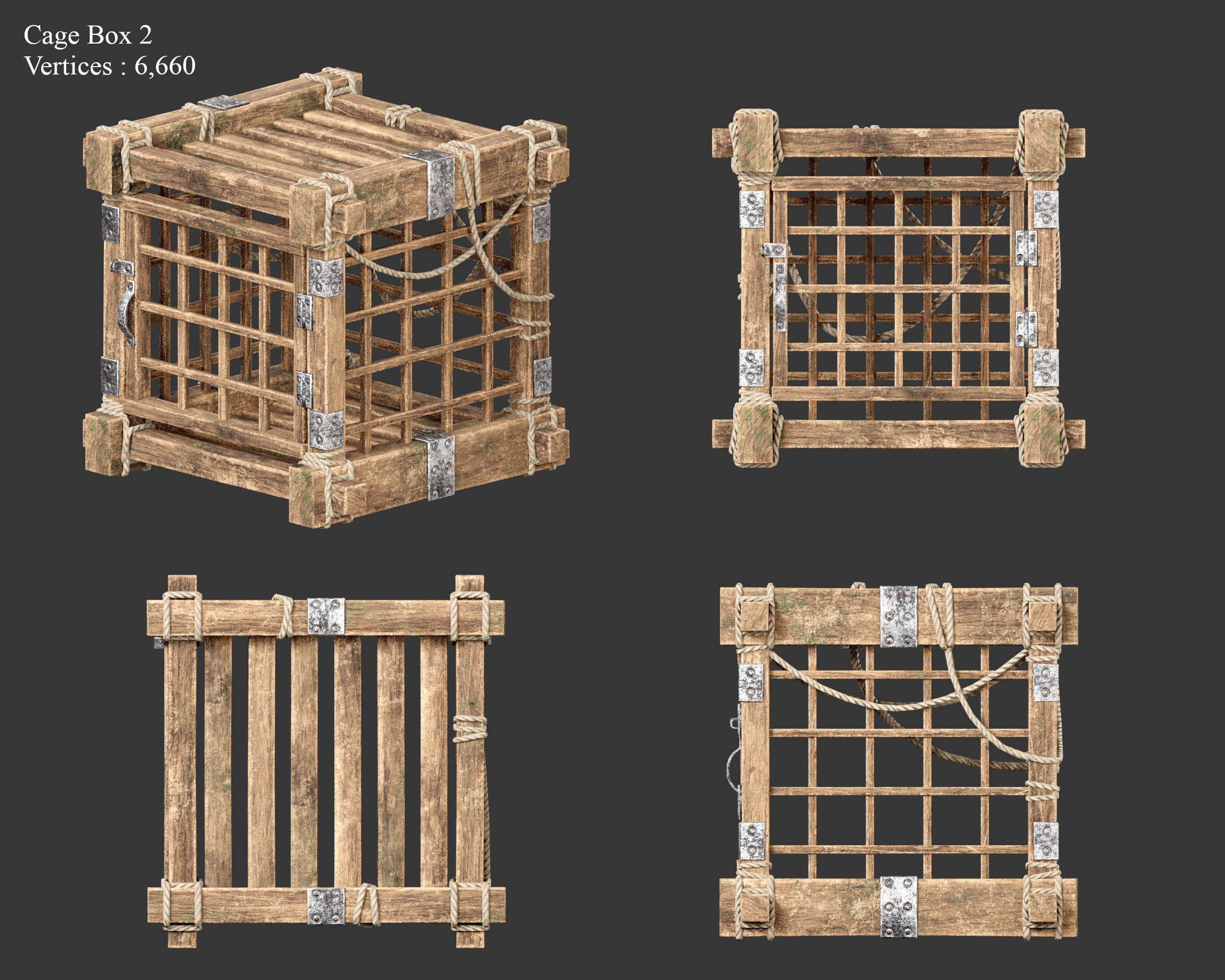 Medieval Containers Wooden Cages Low-poly 3D model_6