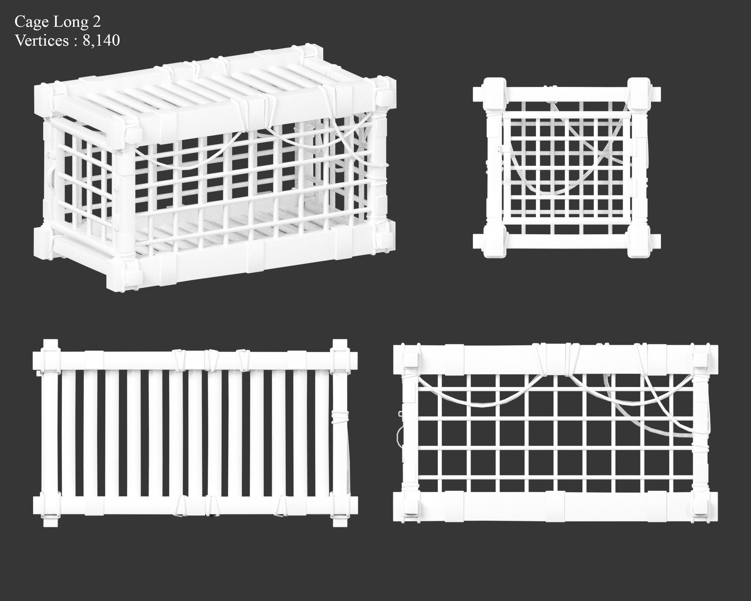 Medieval Containers Wooden Cages Low-poly 3D model_16
