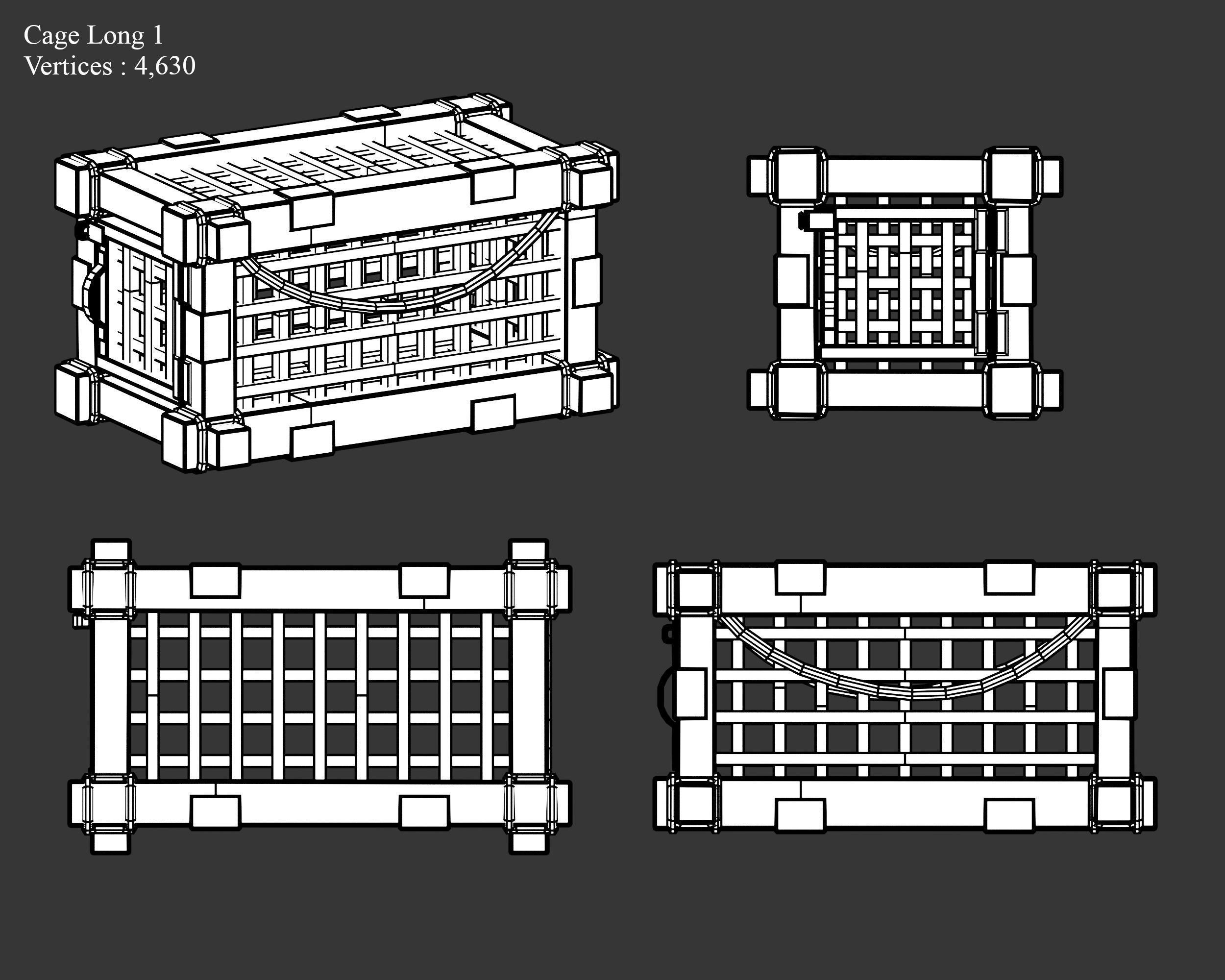 Medieval Containers Wooden Cages Low-poly 3D model_14