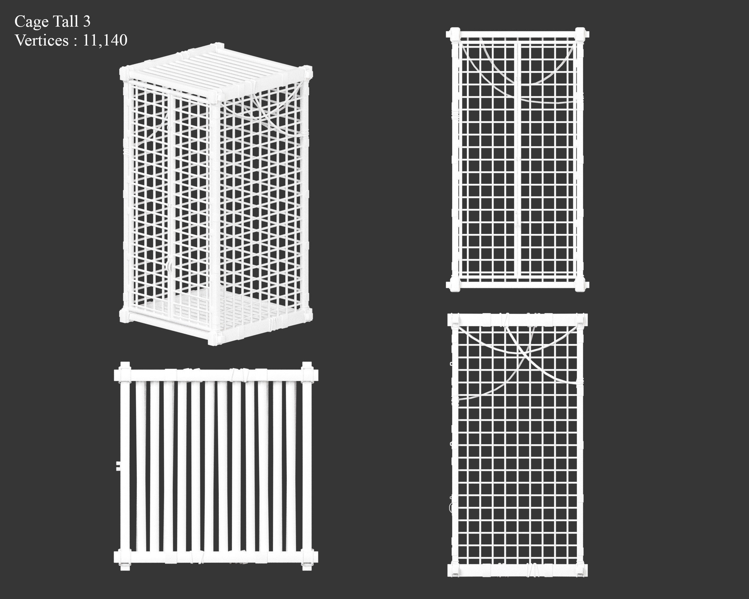 Medieval Containers Wooden Cages Low-poly 3D model_28
