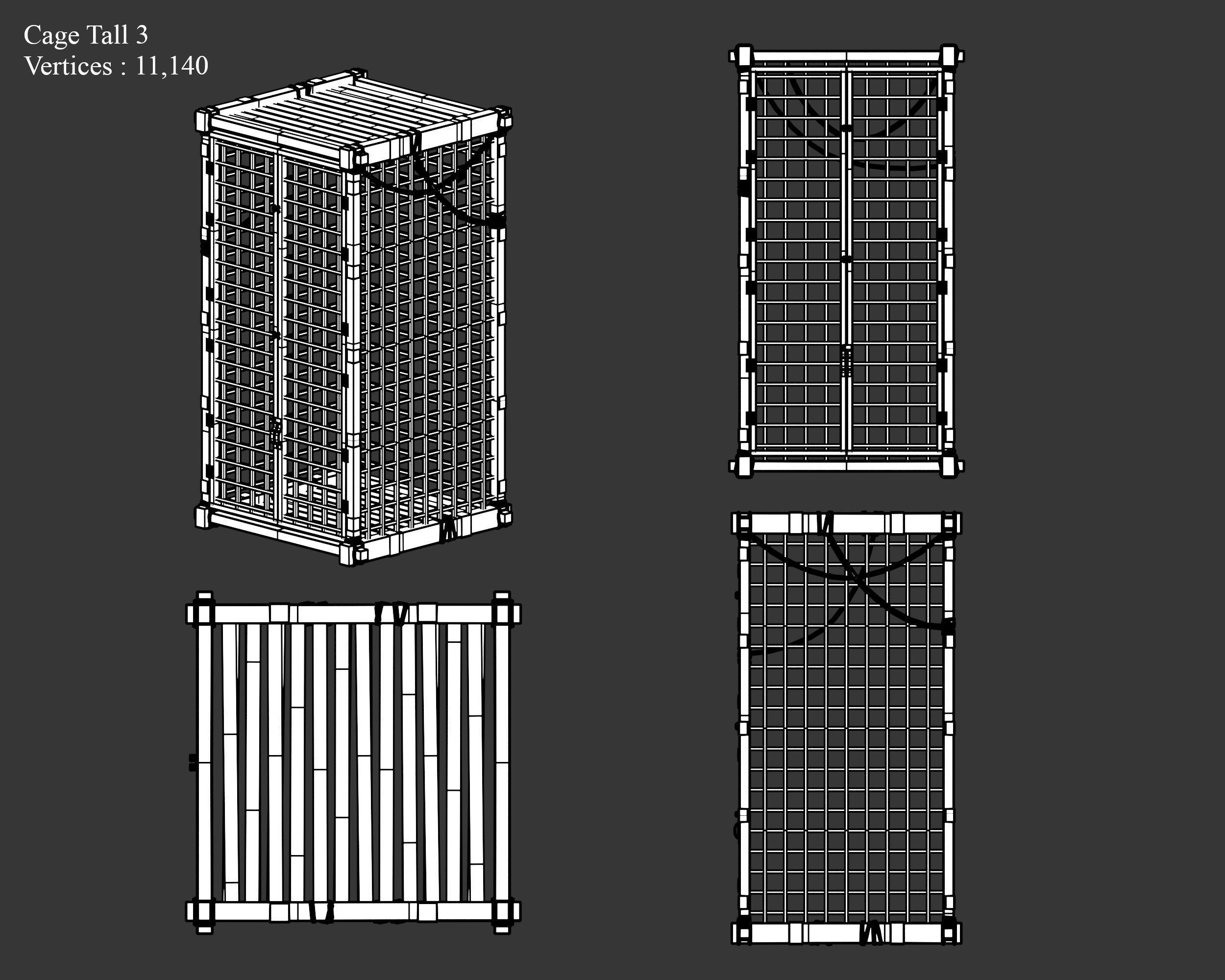 Medieval Containers Wooden Cages Low-poly 3D model_29