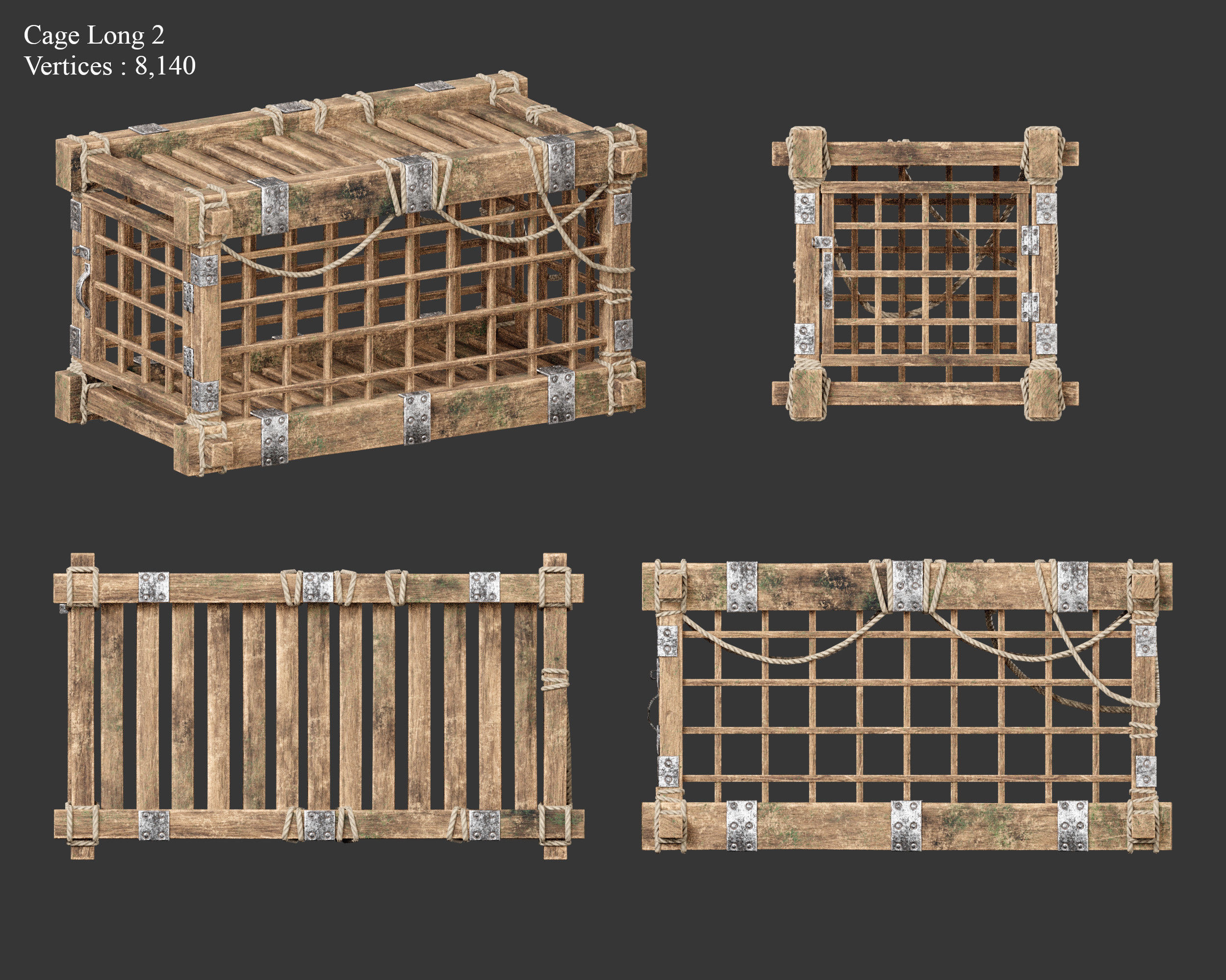 Medieval Containers Wooden Cages Low-poly 3D model_15