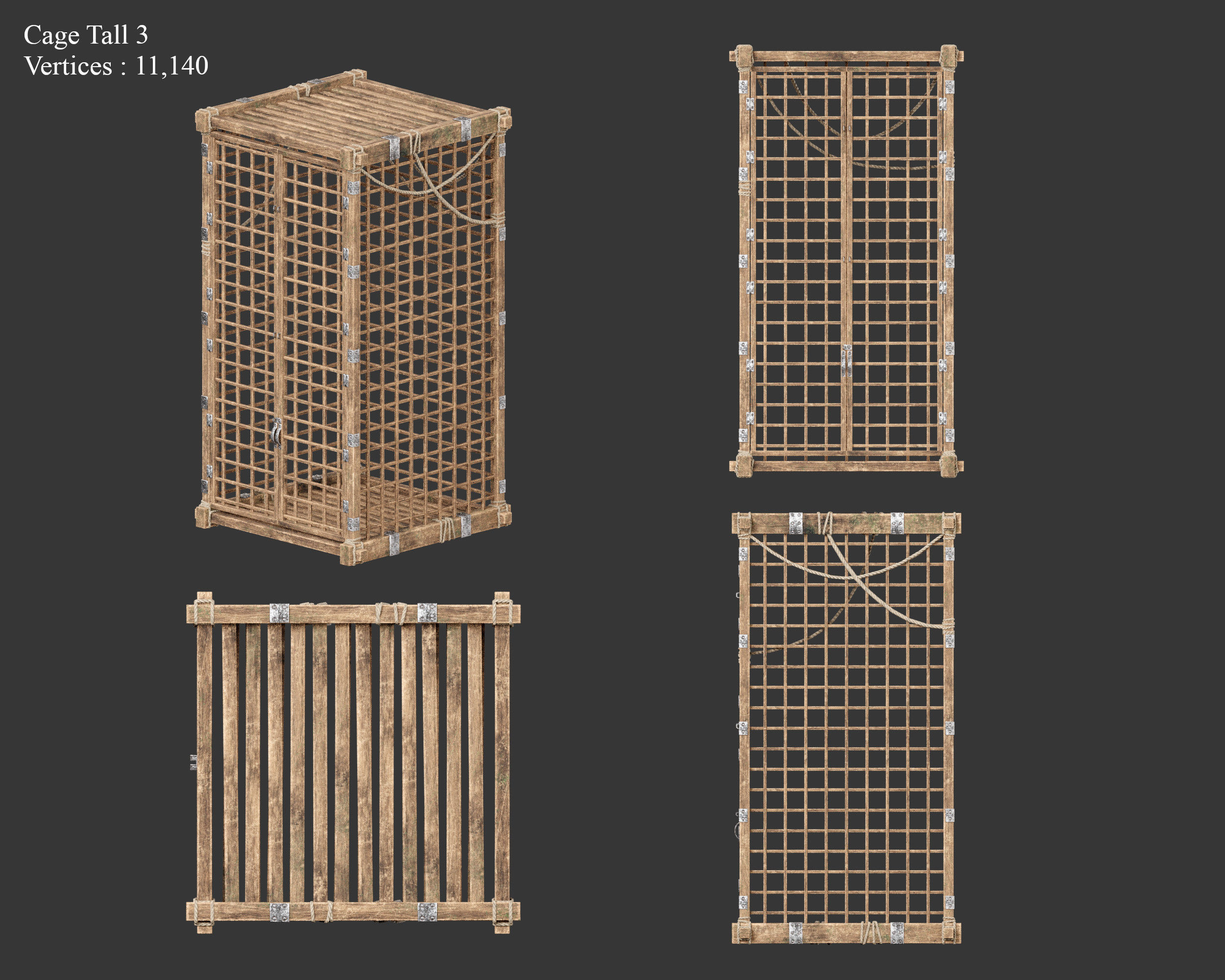 Medieval Containers Wooden Cages Low-poly 3D model_27