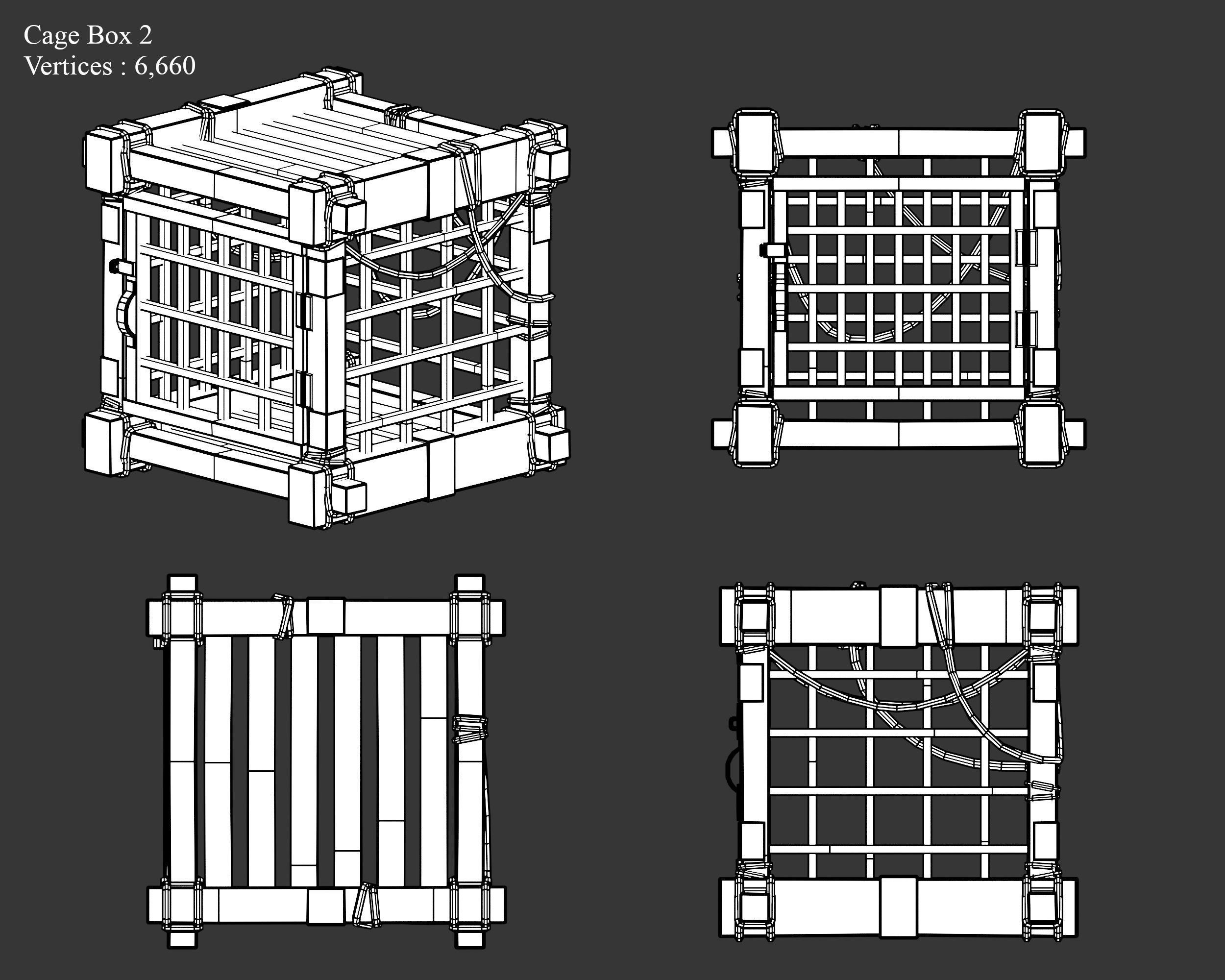 Medieval Containers Wooden Cages Low-poly 3D model_8
