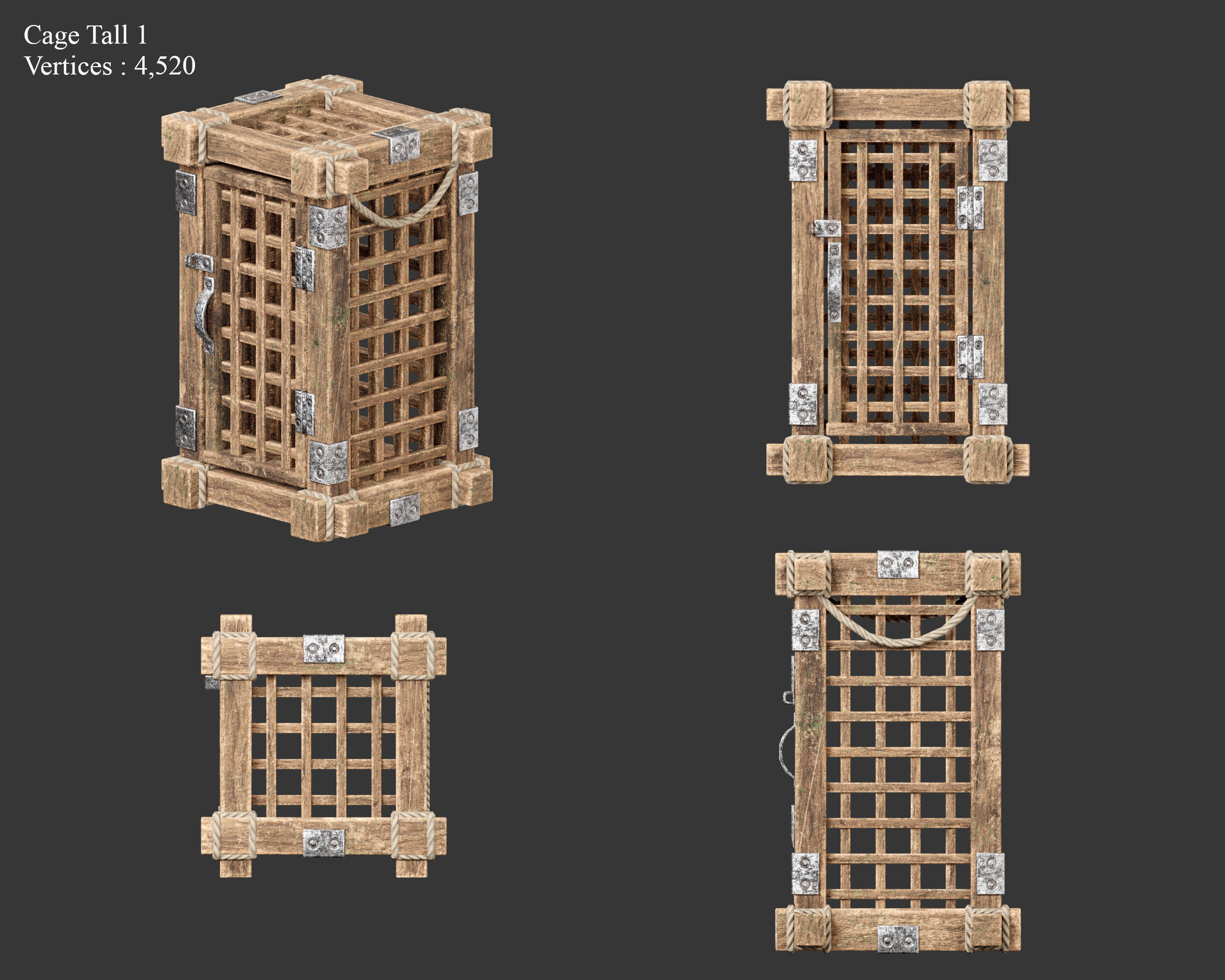Medieval Containers Wooden Cages Low-poly 3D model_21