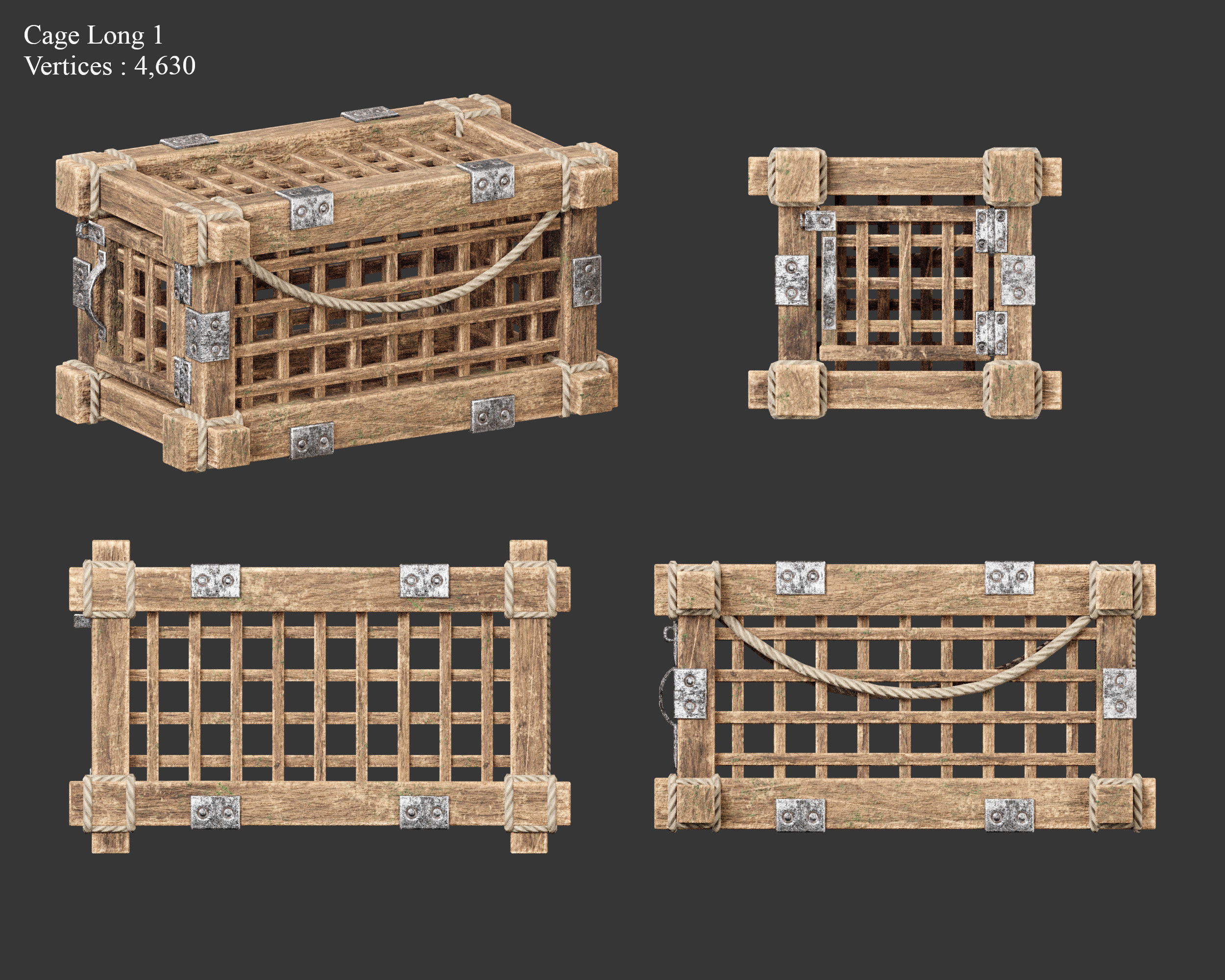 Medieval Containers Wooden Cages Low-poly 3D model_12