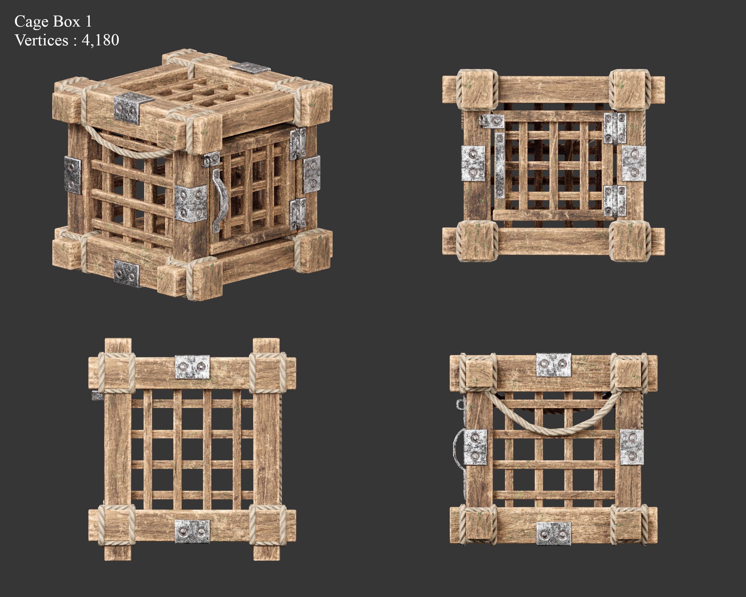 Medieval Containers Wooden Cages Low-poly 3D model_3