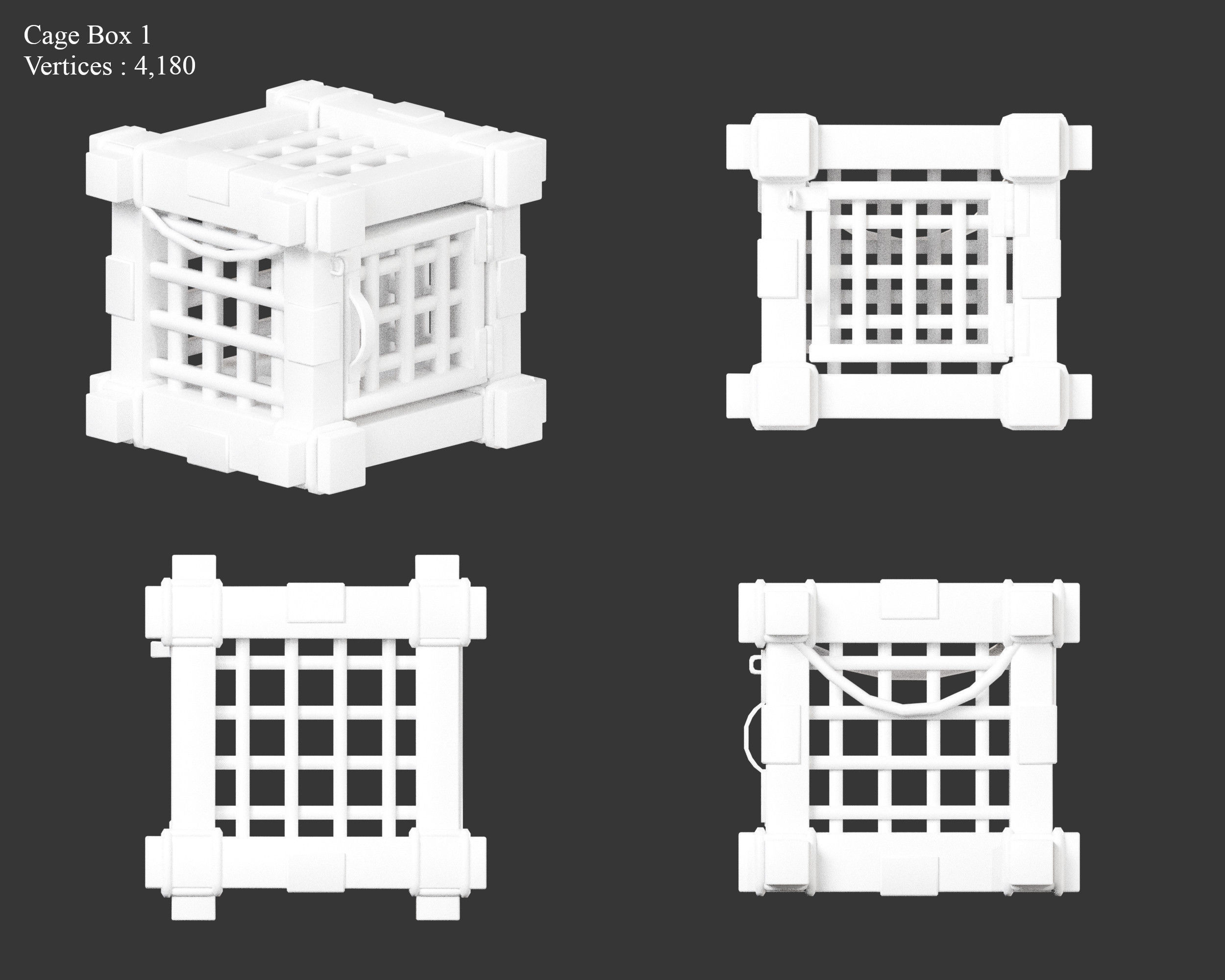 Medieval Containers Wooden Cages Low-poly 3D model_4