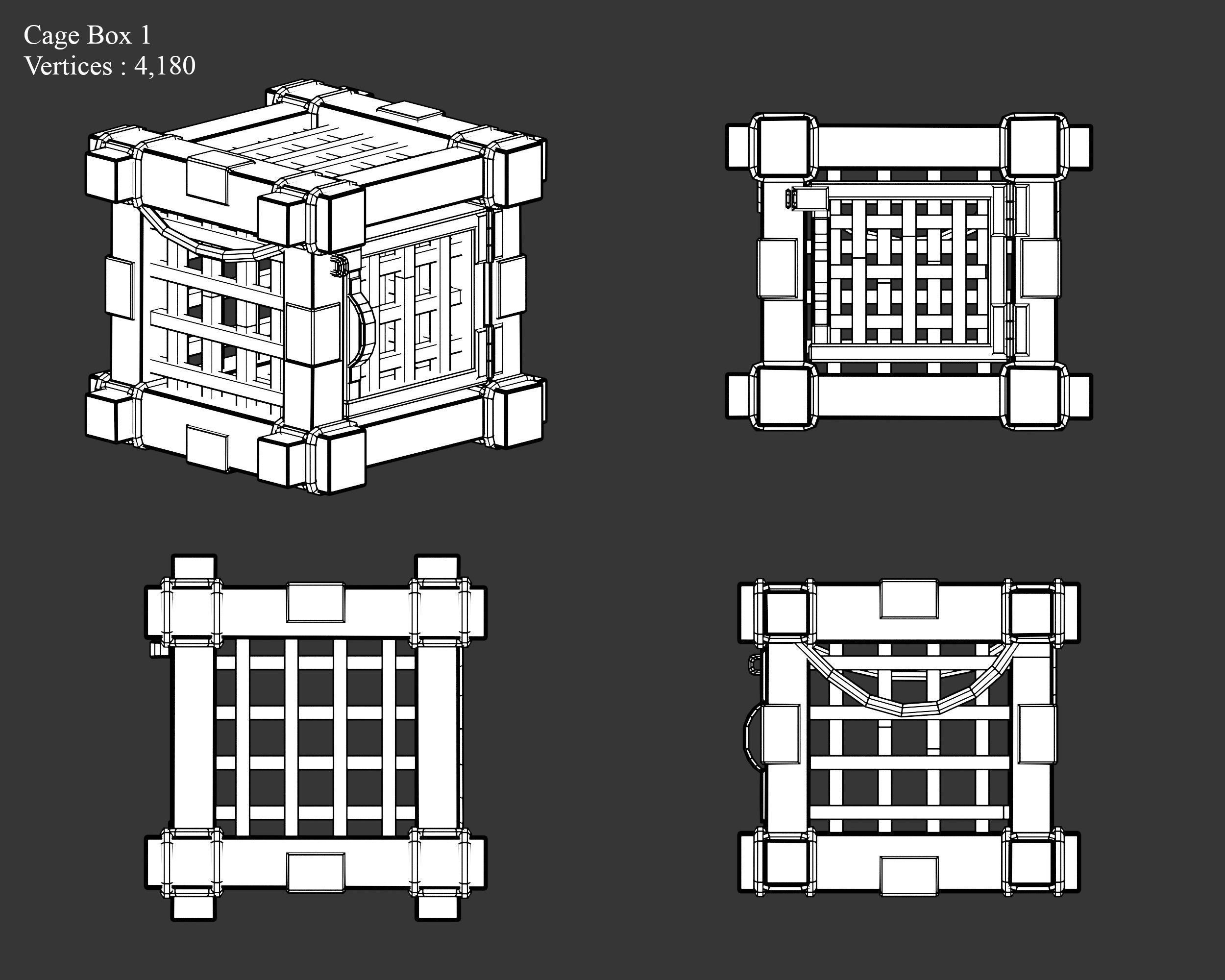 Medieval Containers Wooden Cages Low-poly 3D model_5