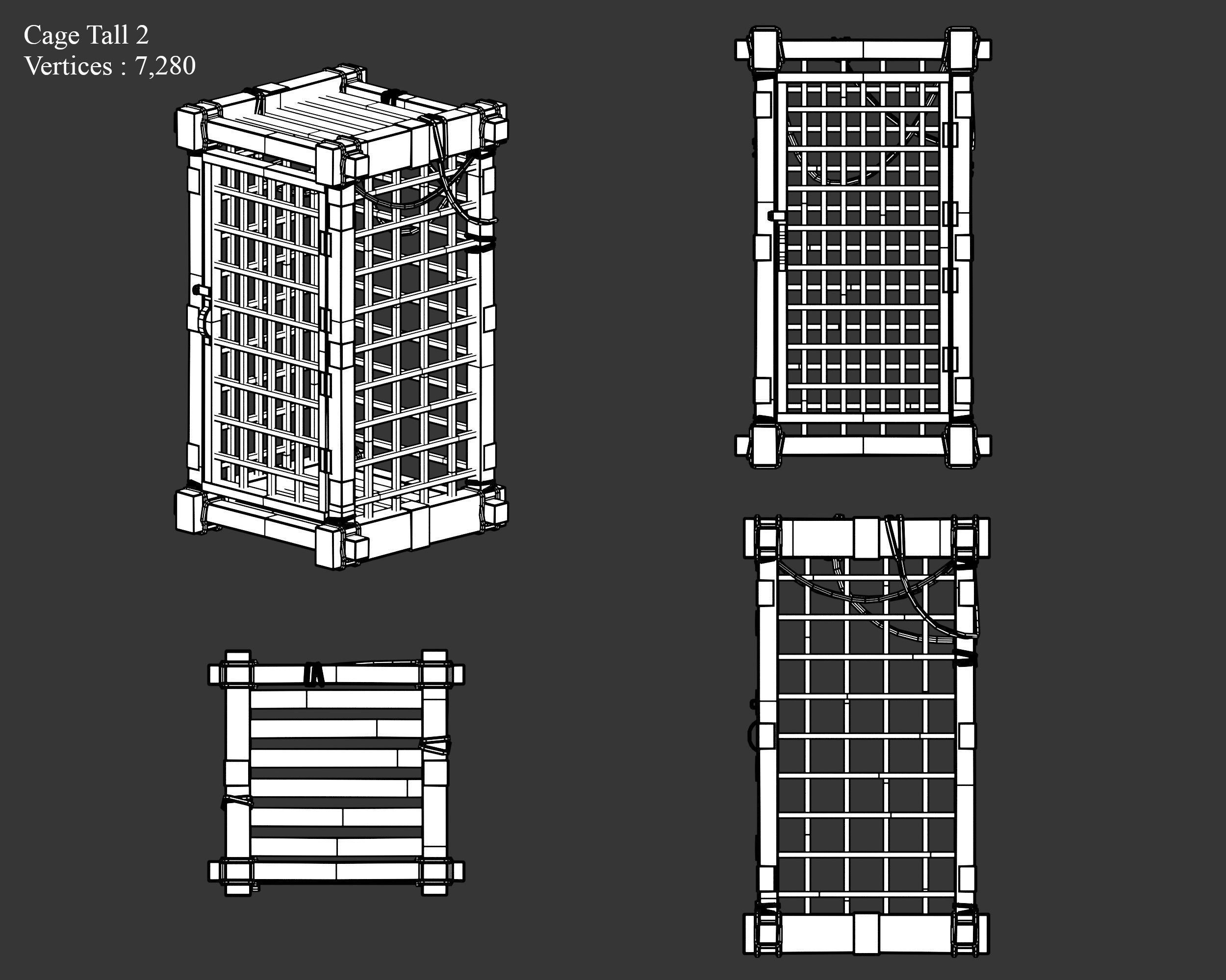 Medieval Containers Wooden Cages Low-poly 3D model_26