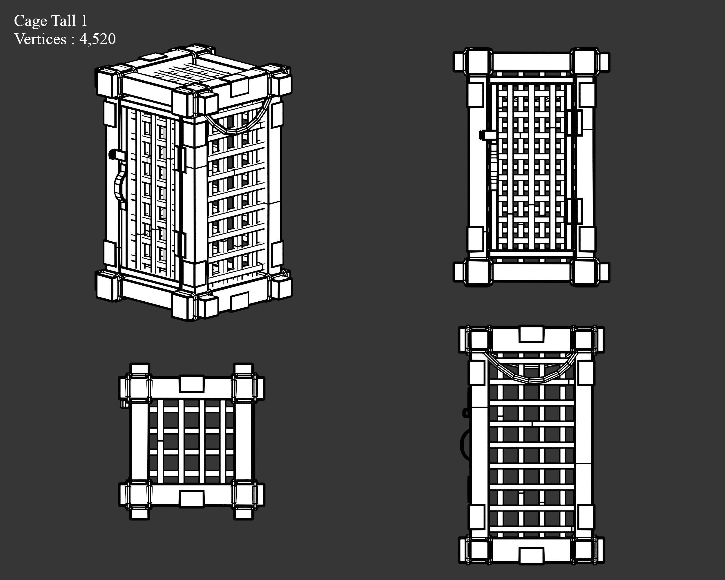 Medieval Containers Wooden Cages Low-poly 3D model_23