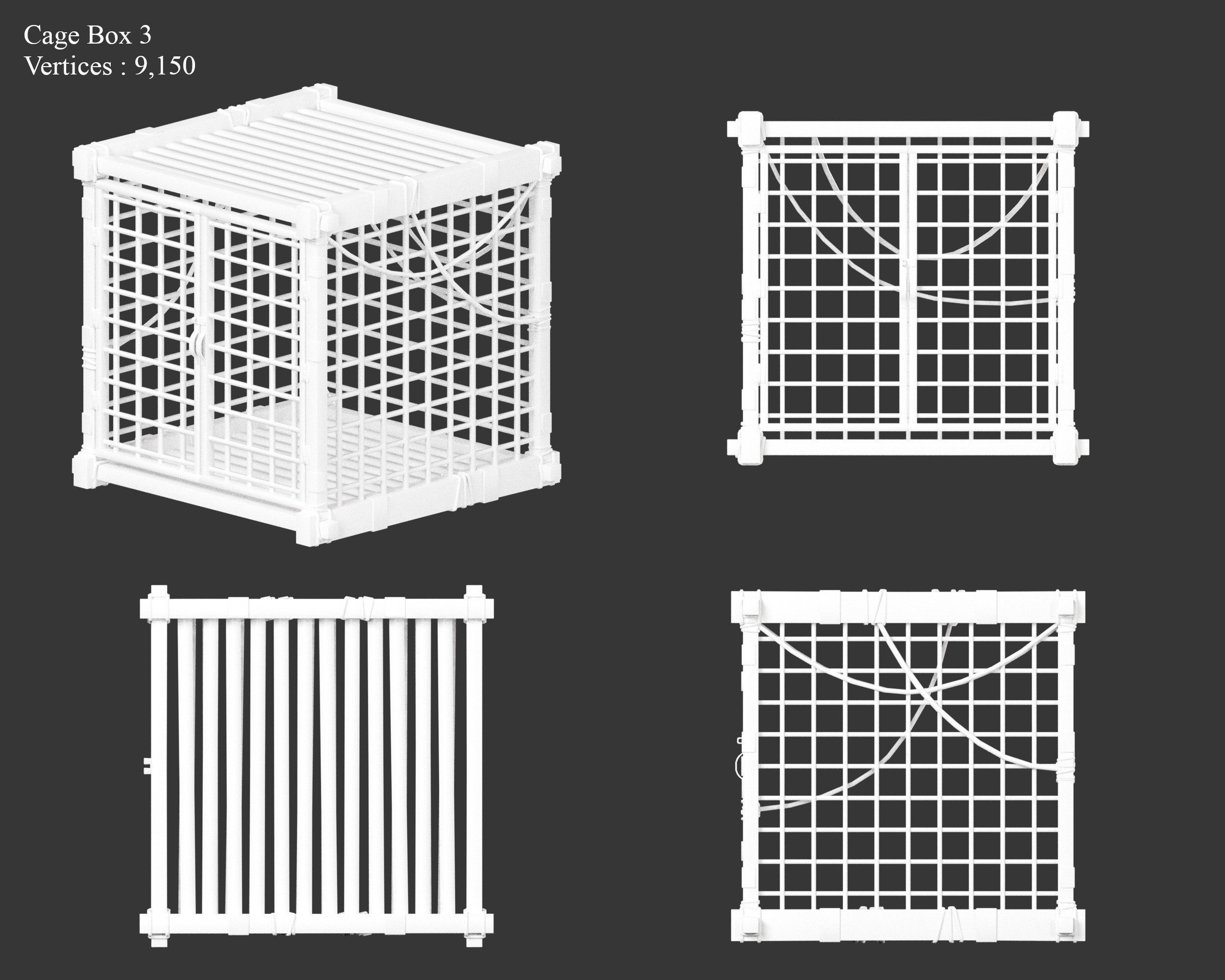 Medieval Containers Wooden Cages Low-poly 3D model_10