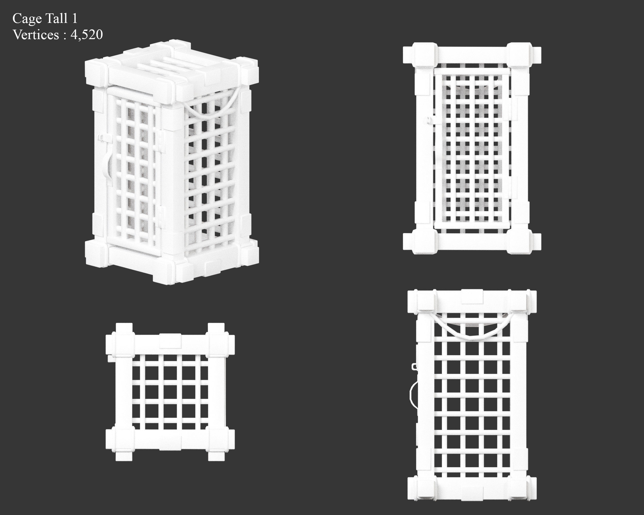 Medieval Containers Wooden Cages Low-poly 3D model_22