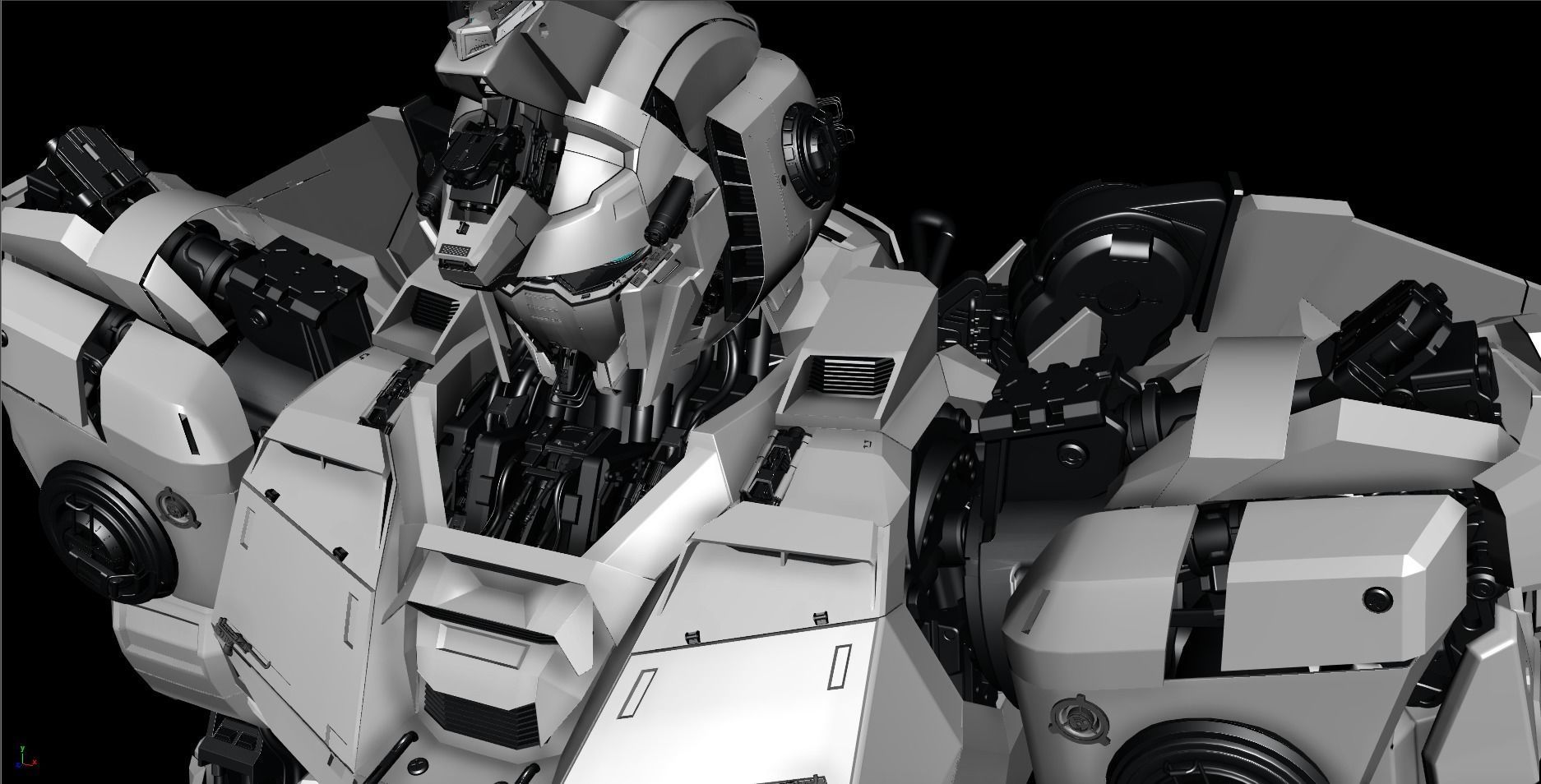 Gundam silver robot with eyes 3D model_4