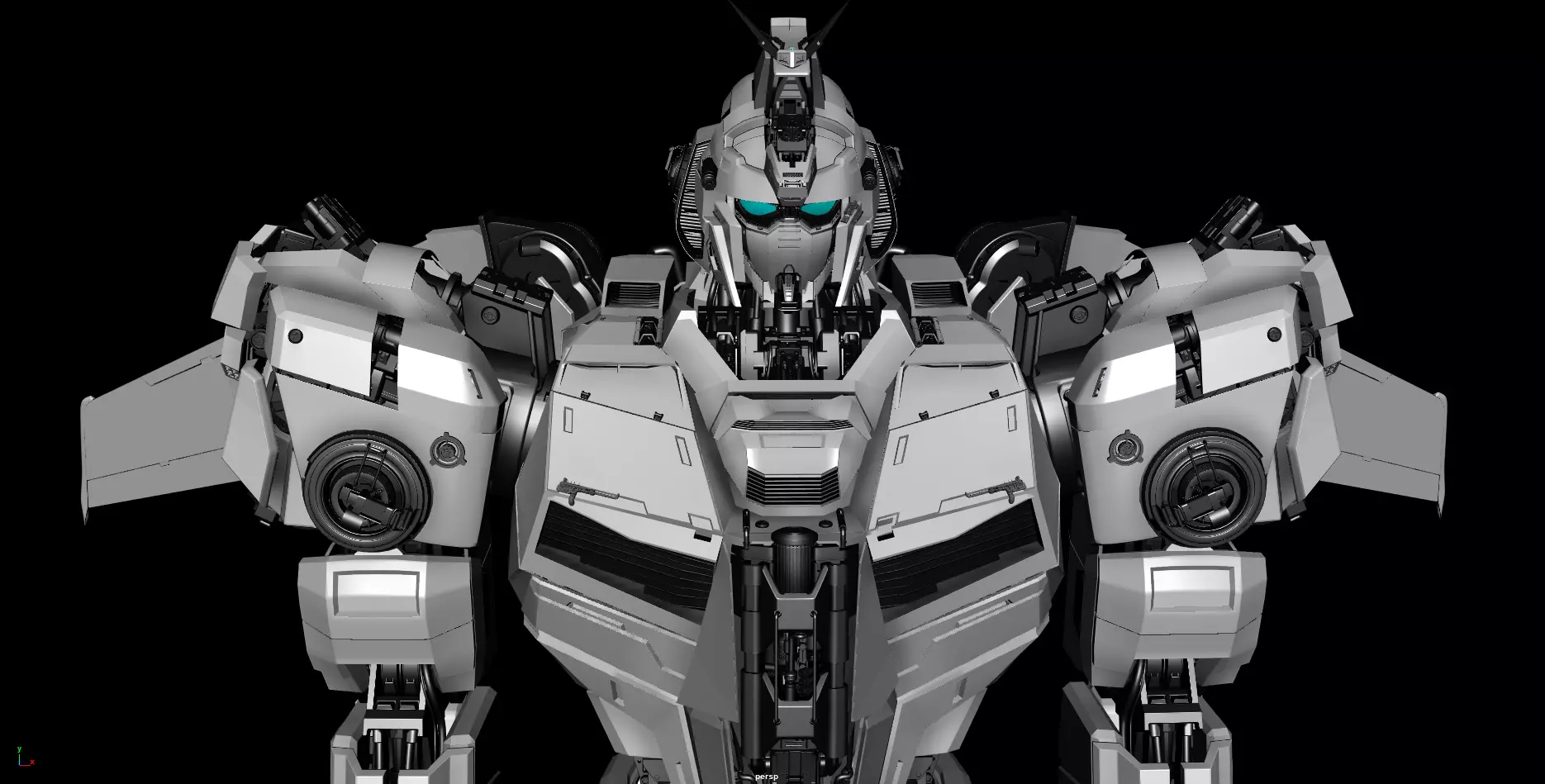 Gundam silver robot with eyes 3D model_0