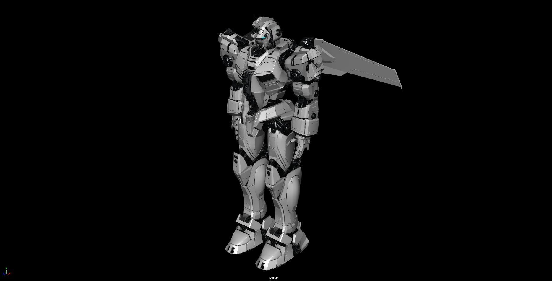 Gundam silver robot with eyes 3D model_1