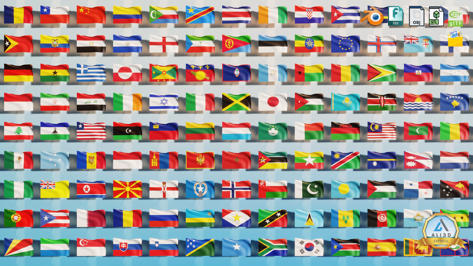 3D model Animated Flags of all 210 countries and regions VR / AR / low ...