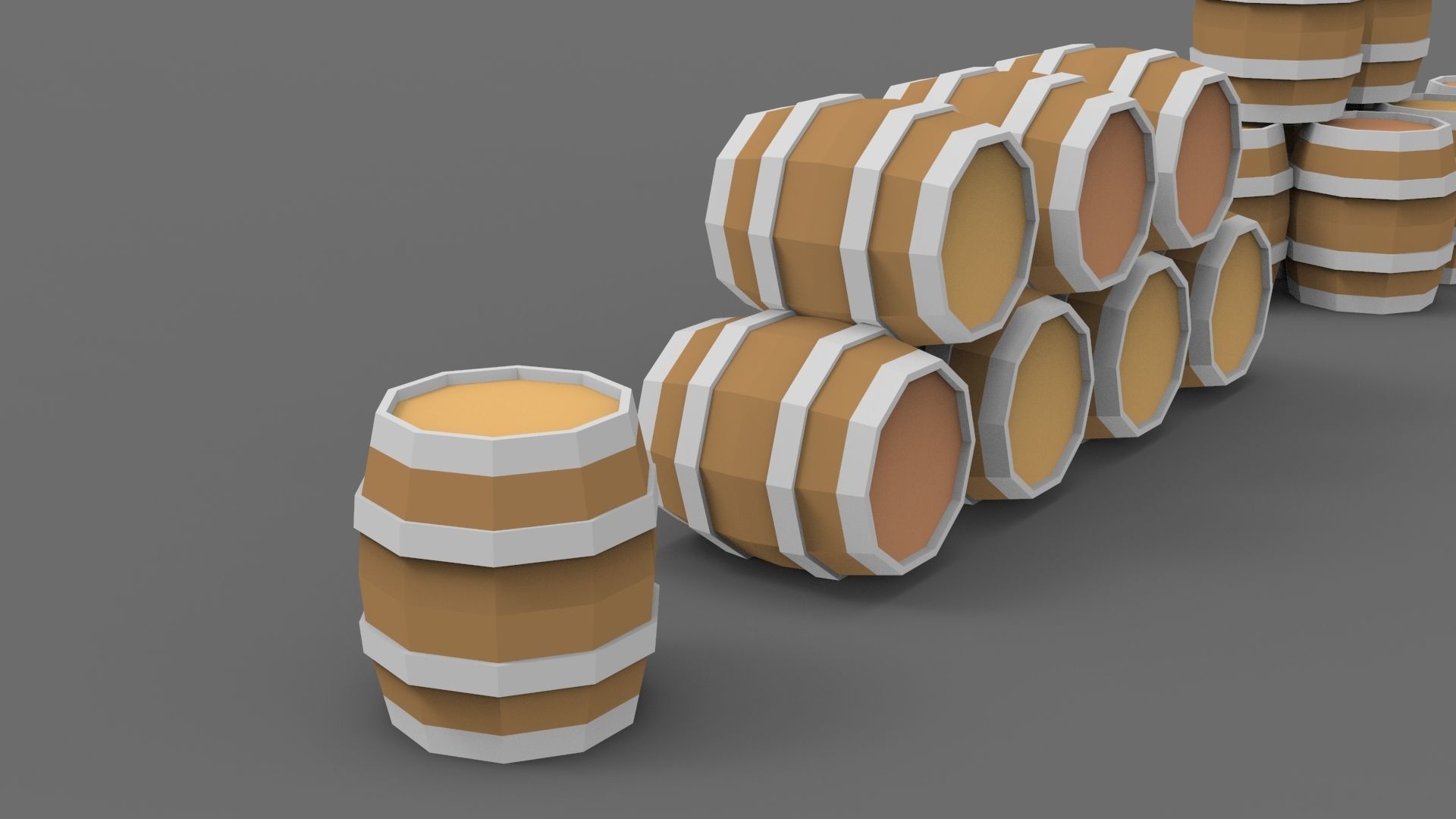 Low Poly Stylized Barrels Lowpoly 3D model Low-poly 3D model_1