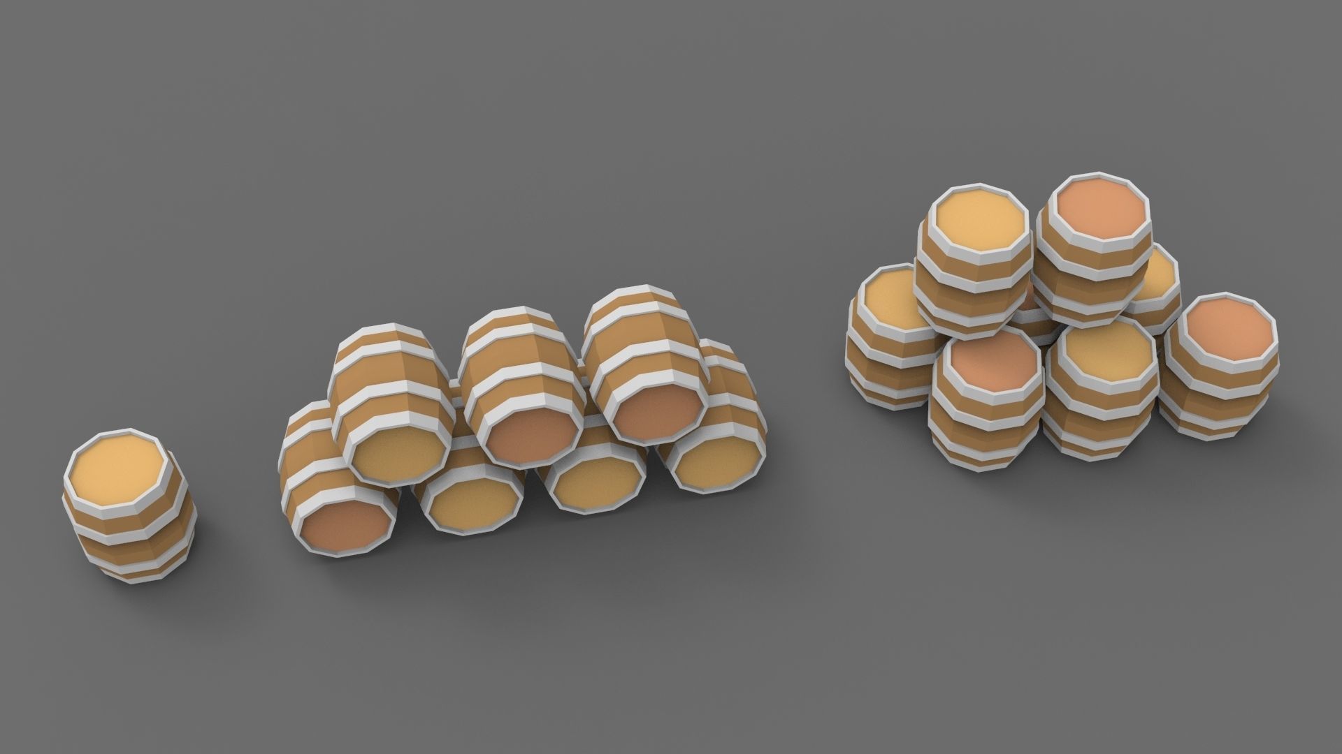 Low Poly Stylized Barrels Lowpoly 3D model Low-poly 3D model_2