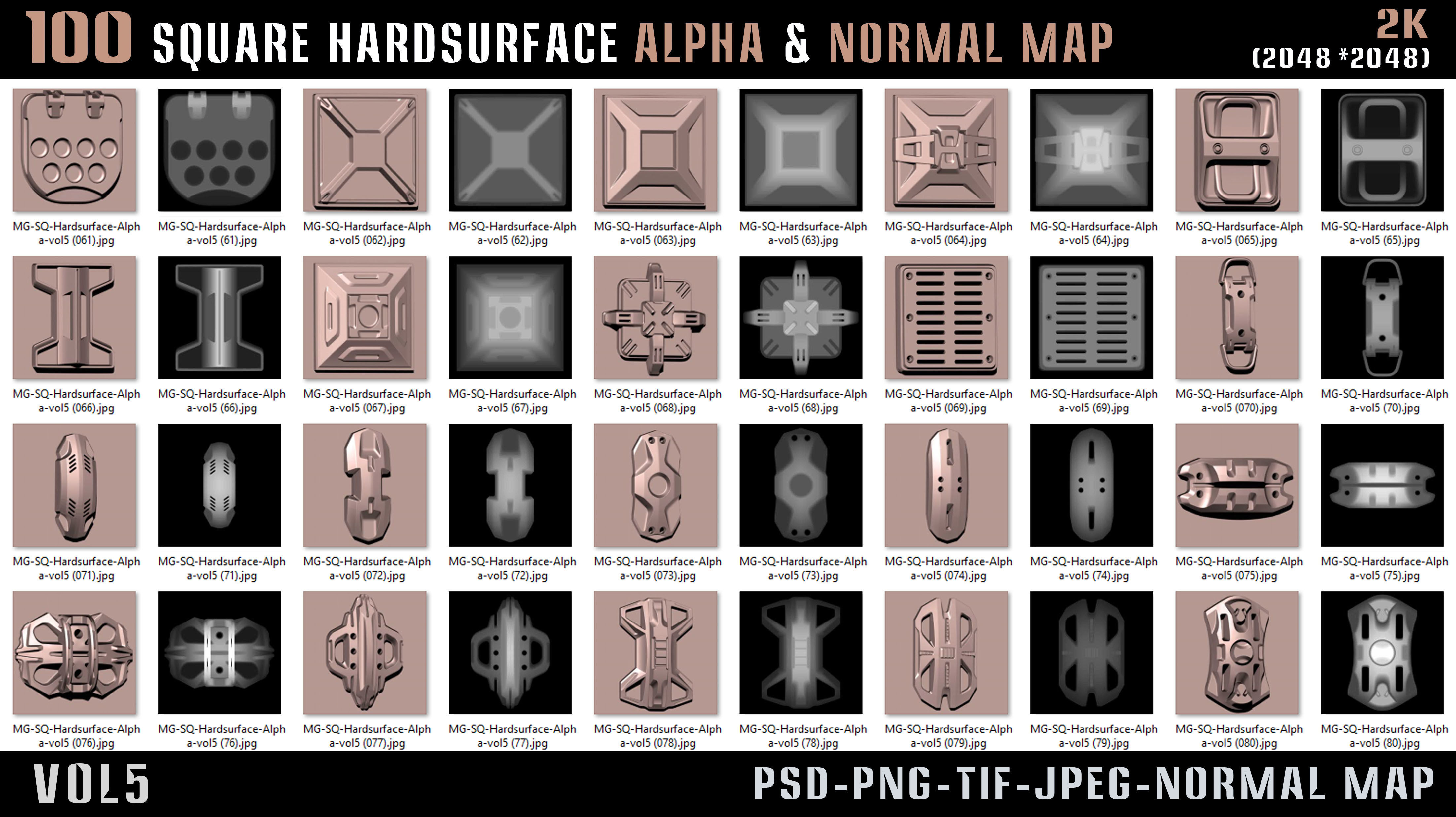 100 Square Hardsurface Alpha and Normal map - vol5 3D model_4