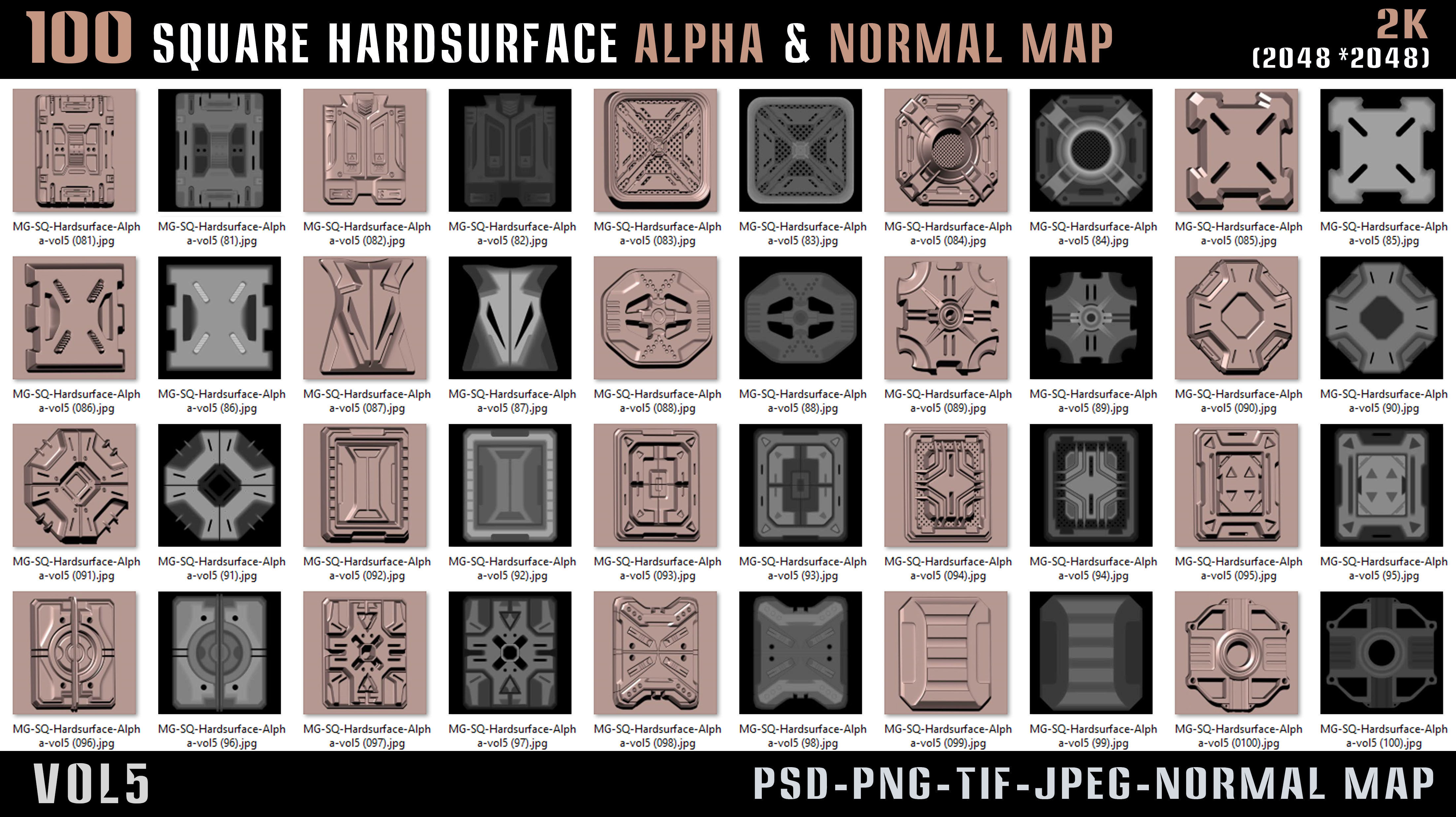 100 Square Hardsurface Alpha and Normal map - vol5 3D model_5
