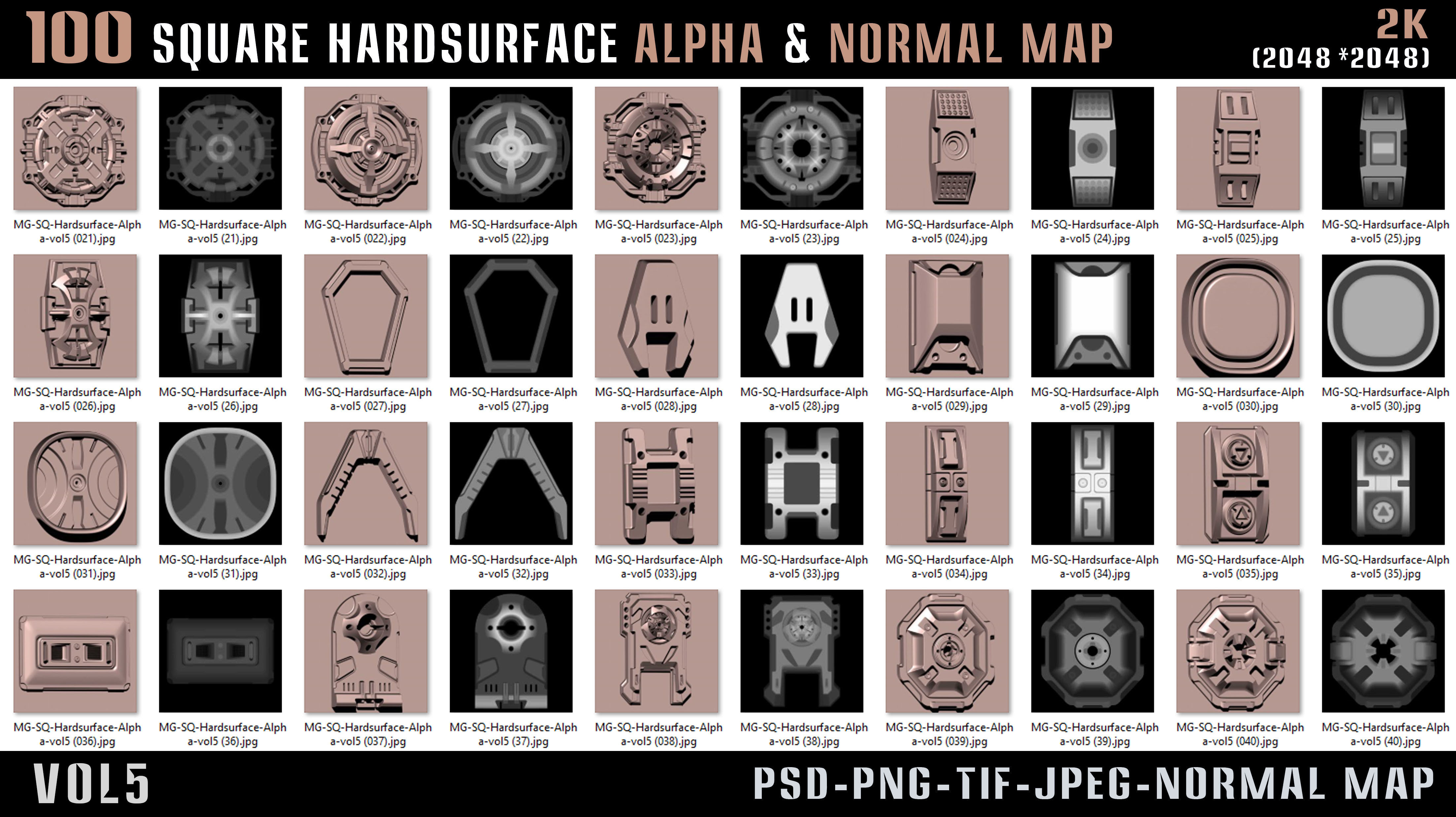 100 Square Hardsurface Alpha and Normal map - vol5 3D model_2