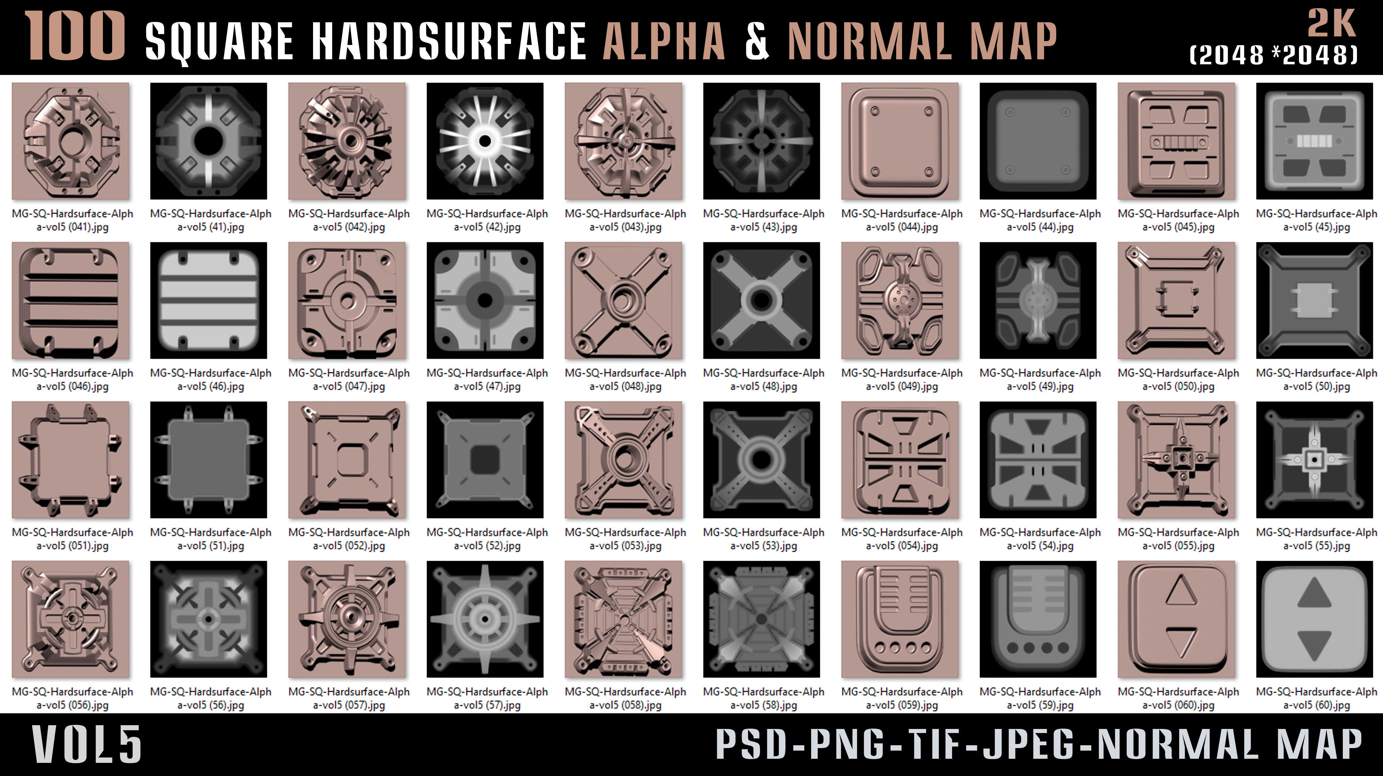 100 Square Hardsurface Alpha and Normal map - vol5 3D model_3