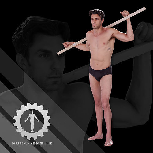 Male Scan - Dan 005 Holding a Stick 3D model