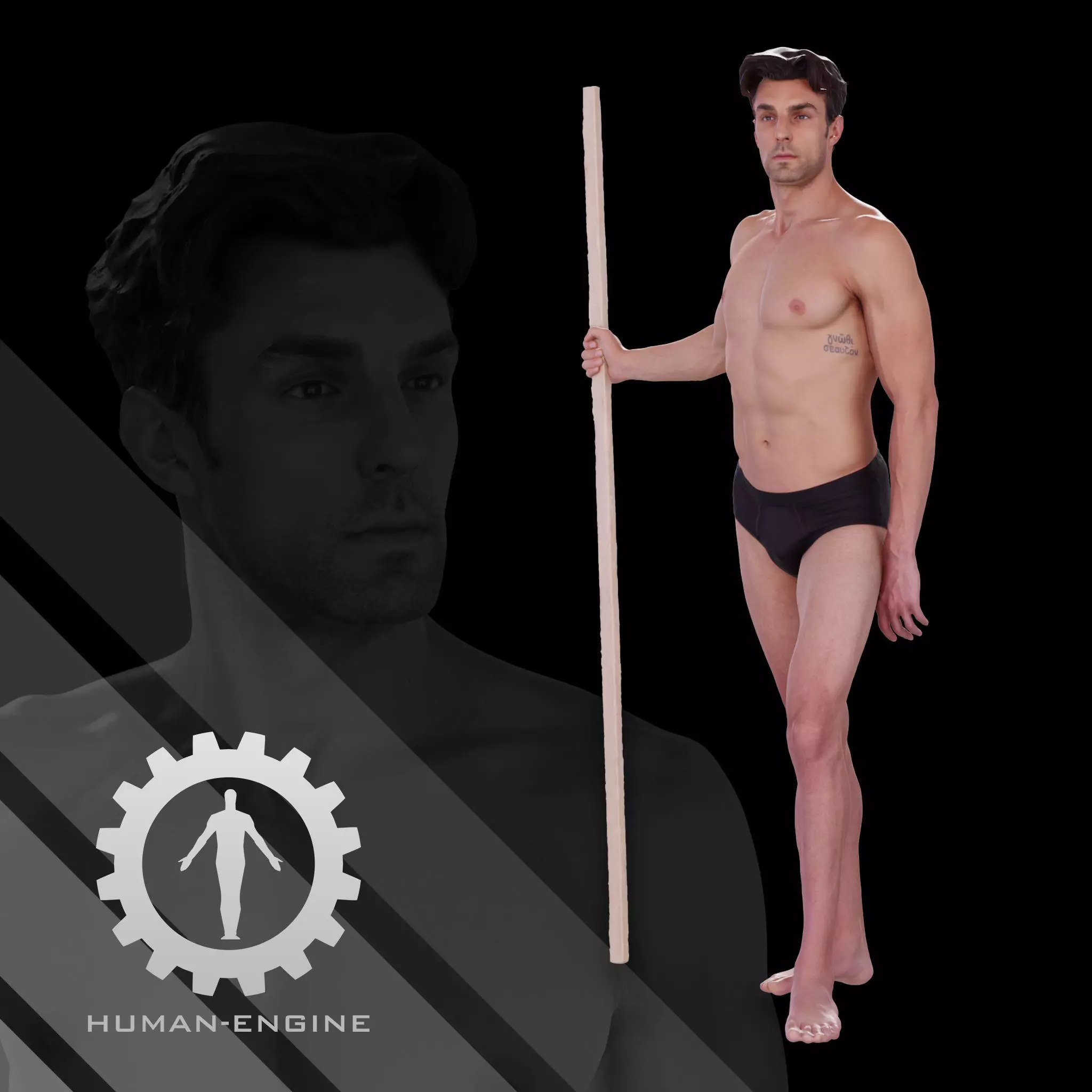 Male Scan - Dan 006 Holding a Stick 3D model