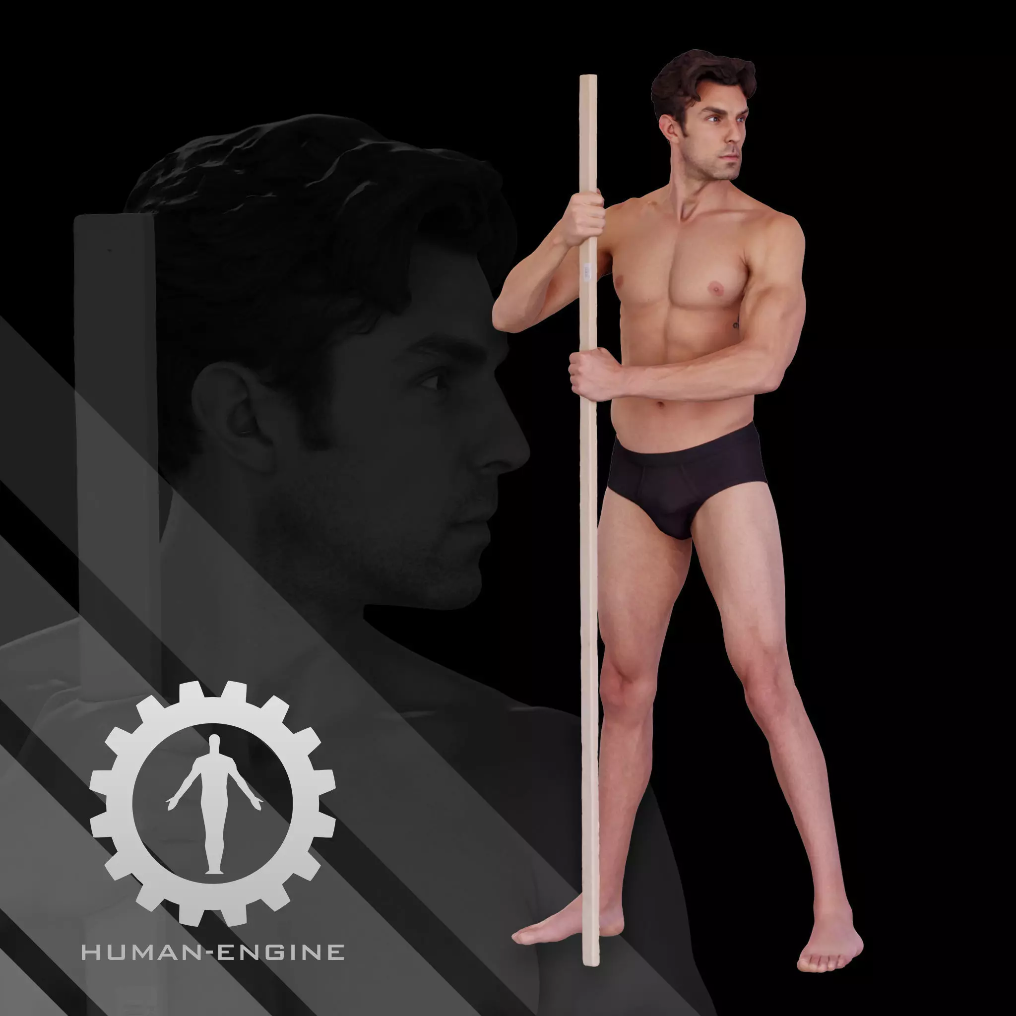 Male Scan - Dan 010 Holding a Stick 3D model
