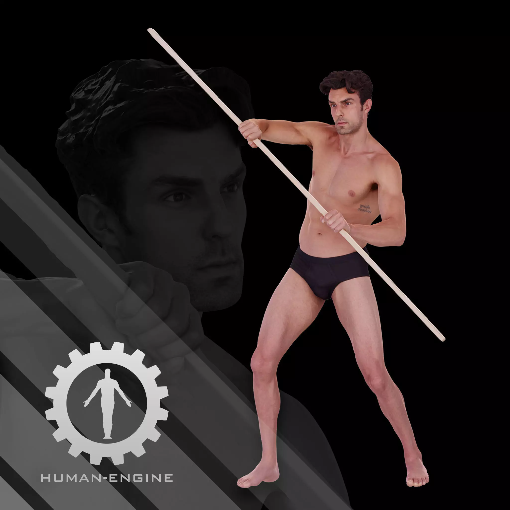 Male Scan - Dan 015 Holding a Stick 3D model_0