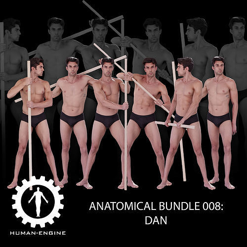 6 Male Holding a Stick Poses Anatomical Reference Bundle 008 3D model